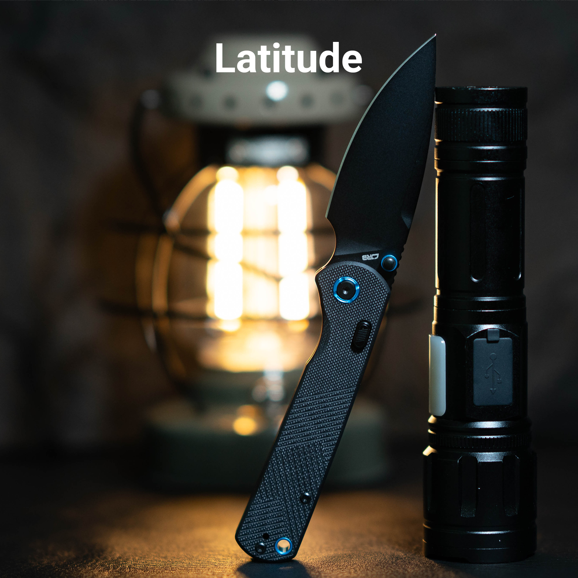 CJRB Latitude J1975-BBK folding knife with black CNC textured G10 handle