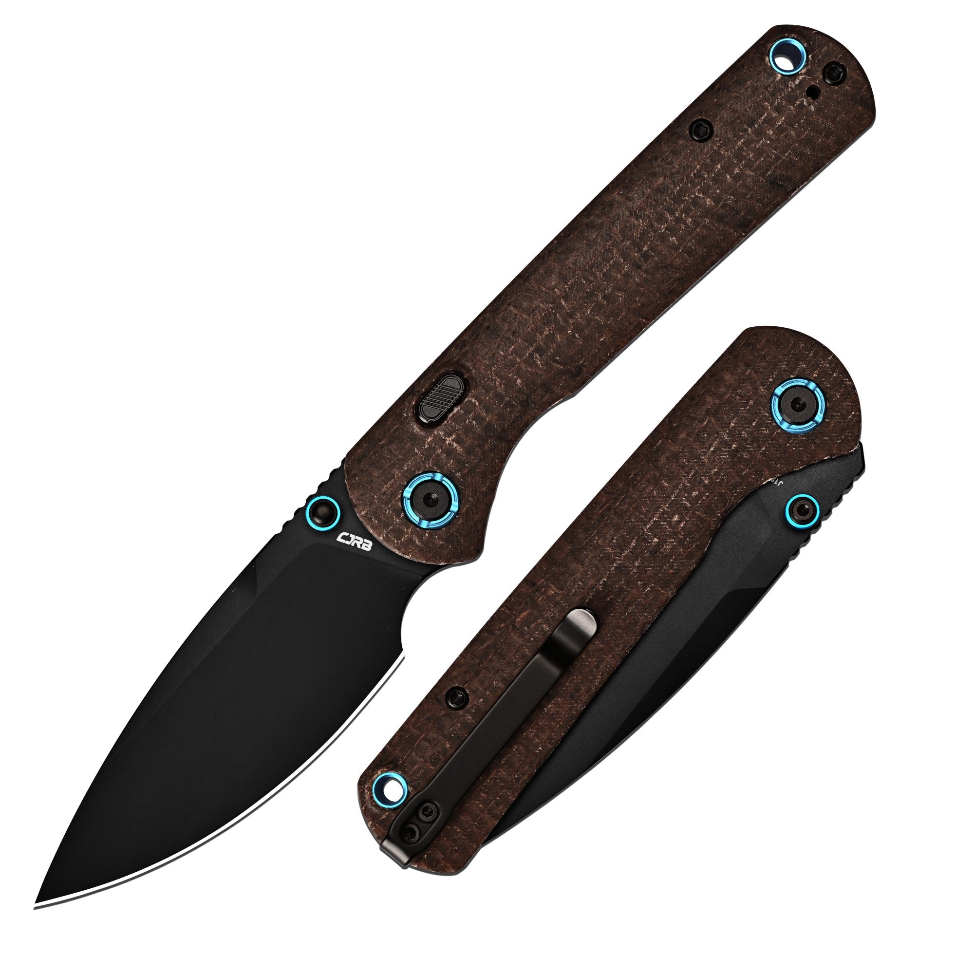 CJRB Latitude J1975-GDBN folding knife with black Micarta handle