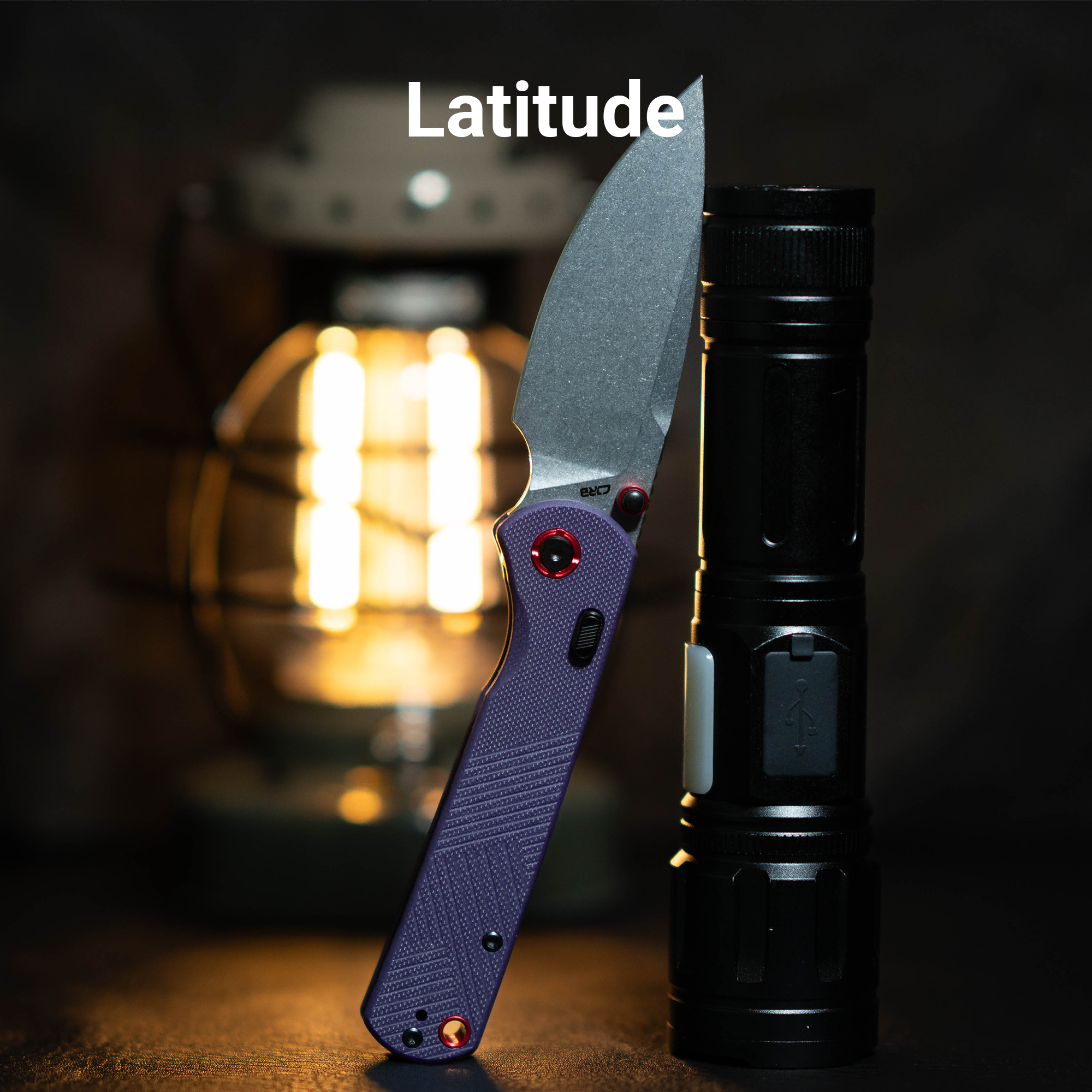 CJRB Latitude J1975-PU folding knife with purple CNC textured G10 handle