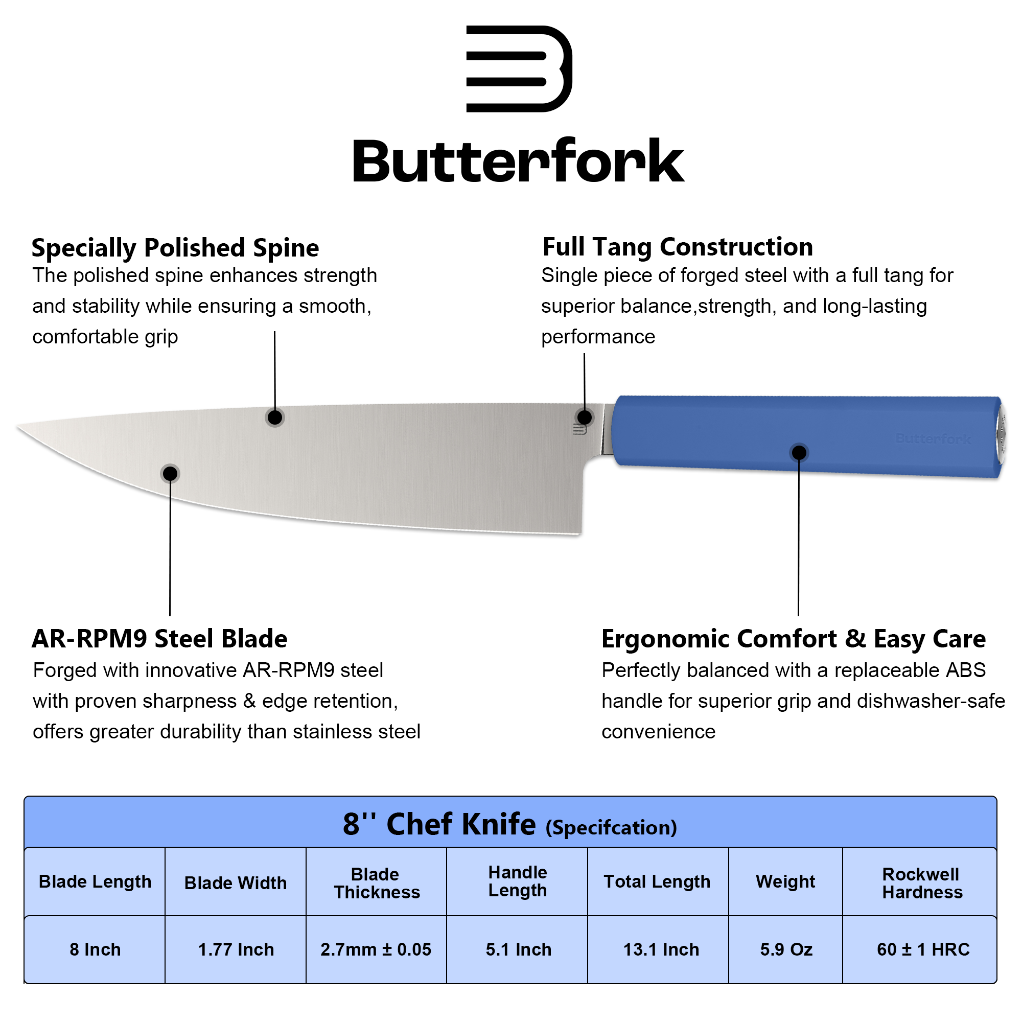 Butterfork Purest 8" blade detail