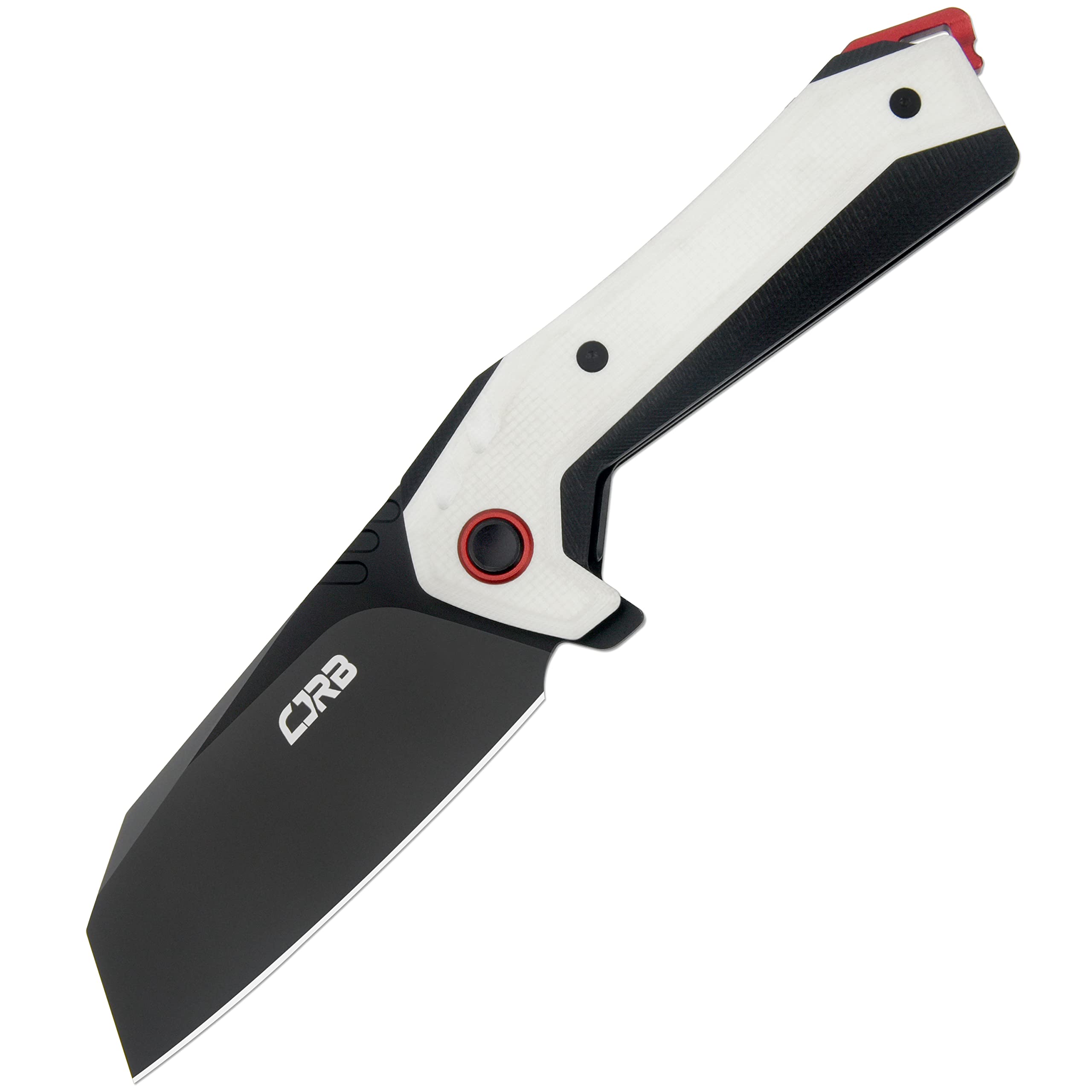 CJRB Tigris Flipper & Button Lock Folding Knife White G10 Handle (3.35'' Black PVD Coating AR-RPM9 Steel Blade) J1919-BWH