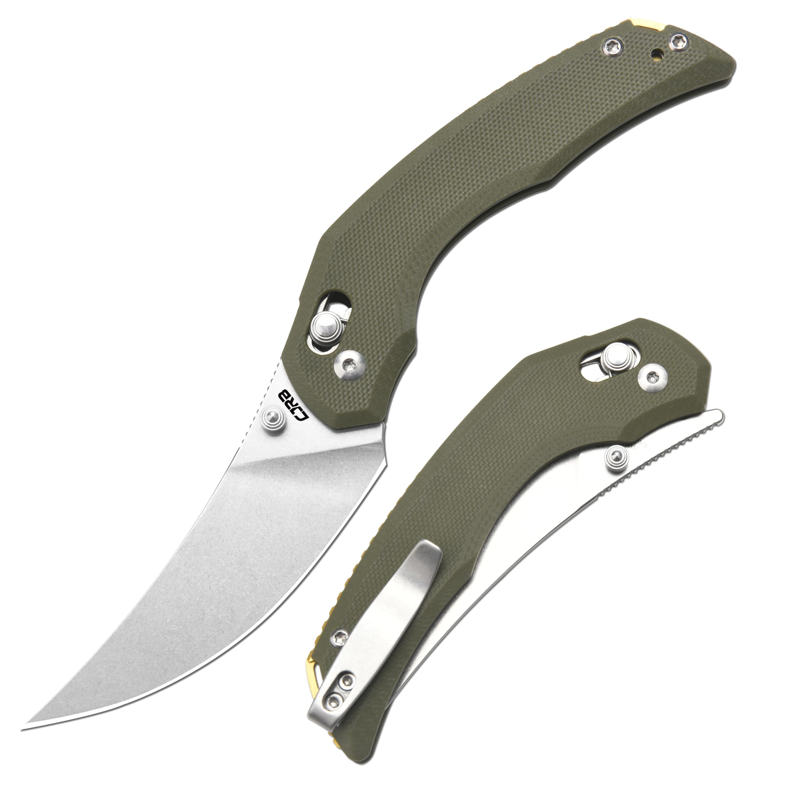 CJRB Nanner Front Flipper & Crossbar Lock Folding Knife Green G10 Handle (3.23'' Stone Polish AR-RPM9 Steel Blade) J1955-GN