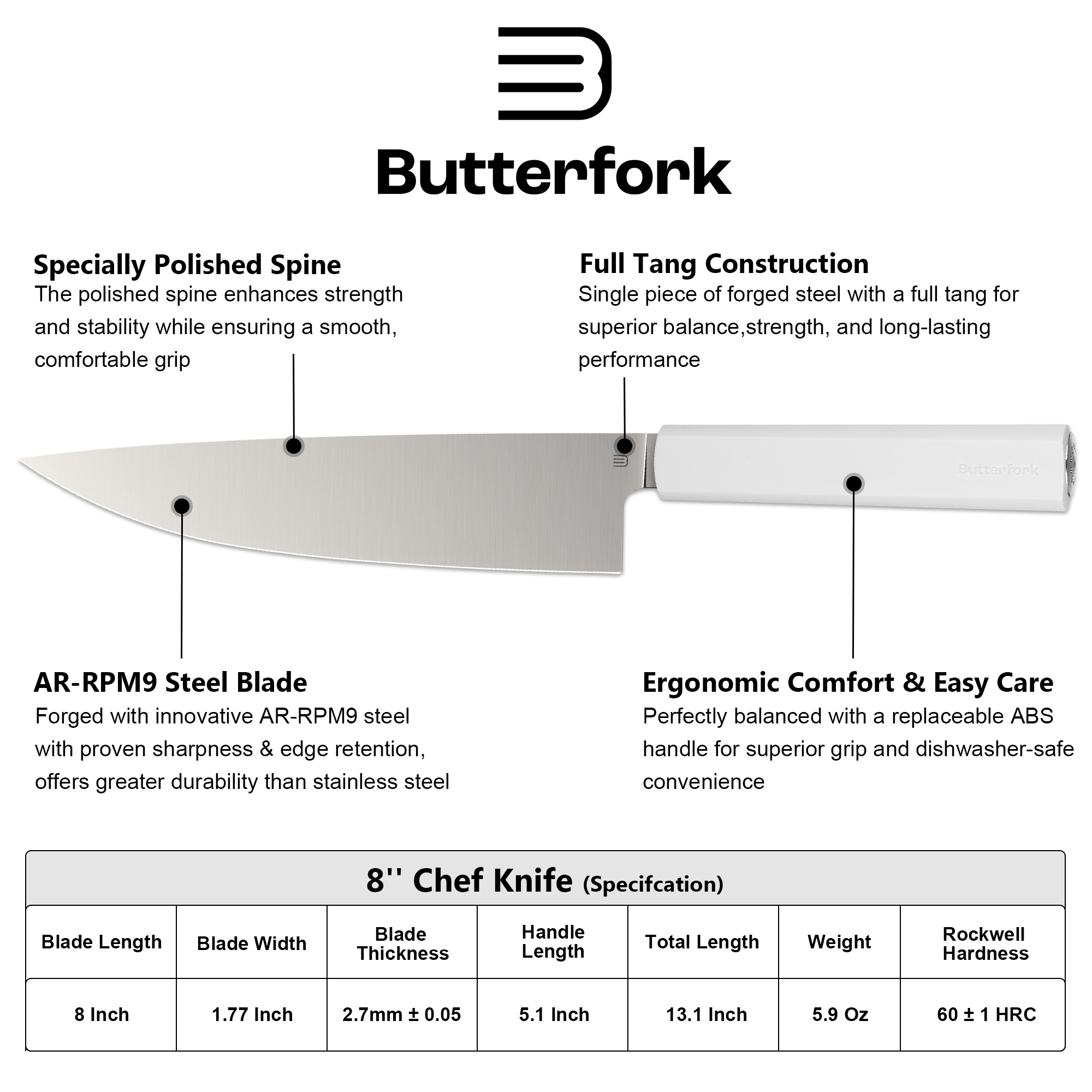 Butterfork Purest 8" blade detail