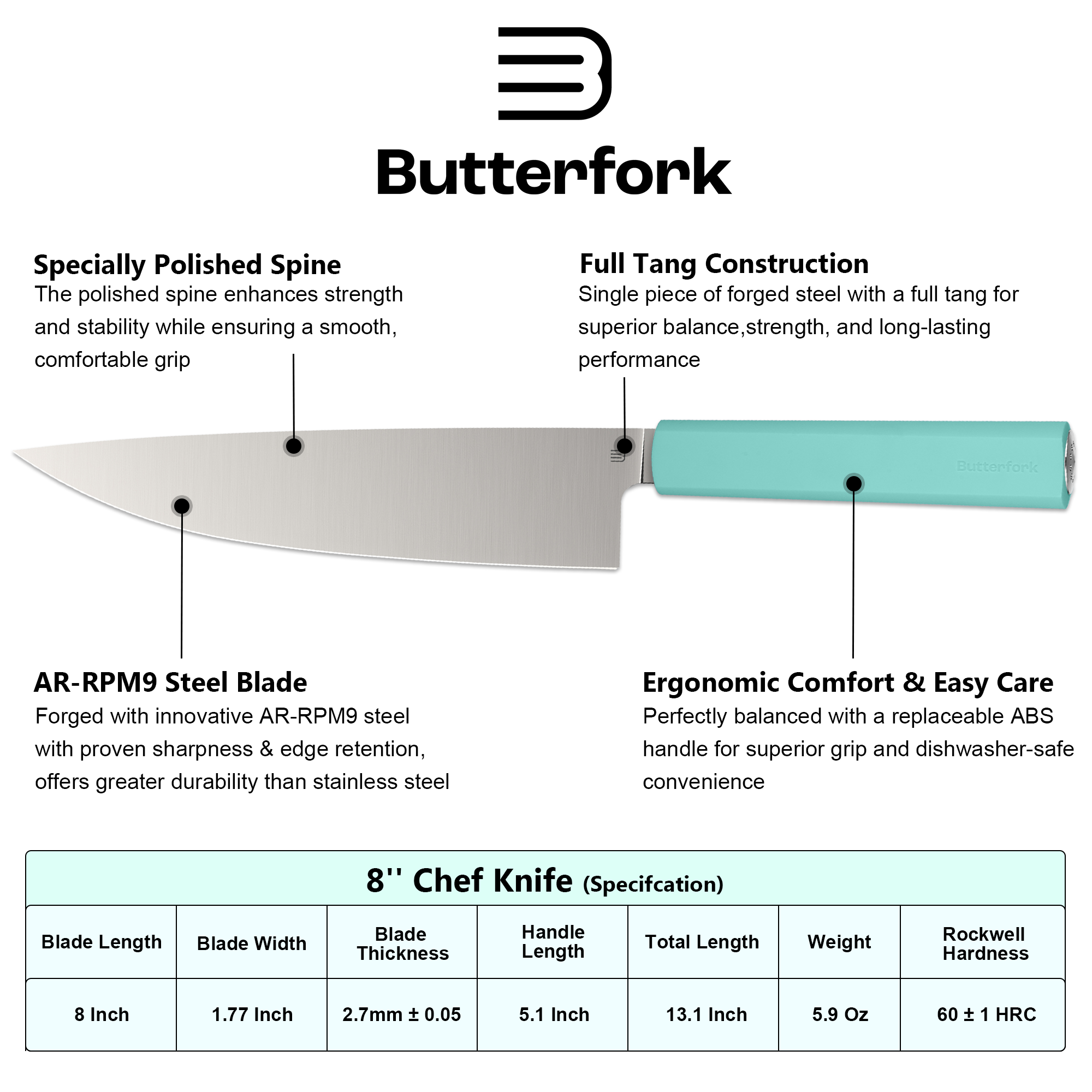 Butterfork Purest 8-Inch blade detail