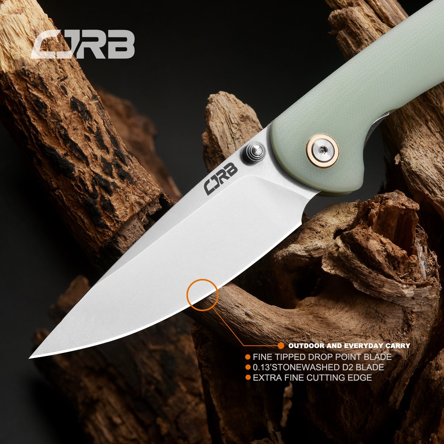 CJRB Feldspar J1912S-NTG folding knife with green G10 handle