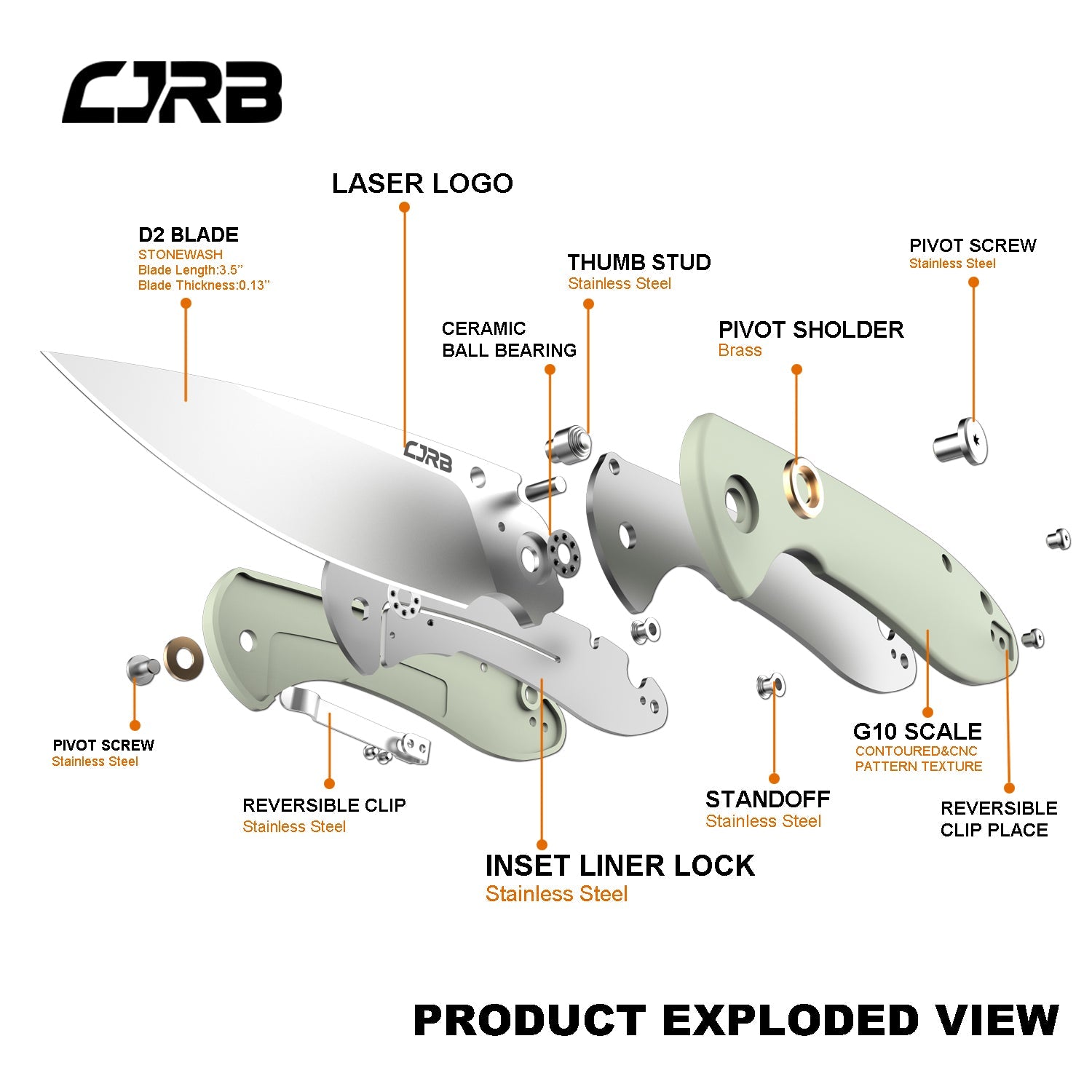 CJRB Feldspar J1912-NTG folding knife side view