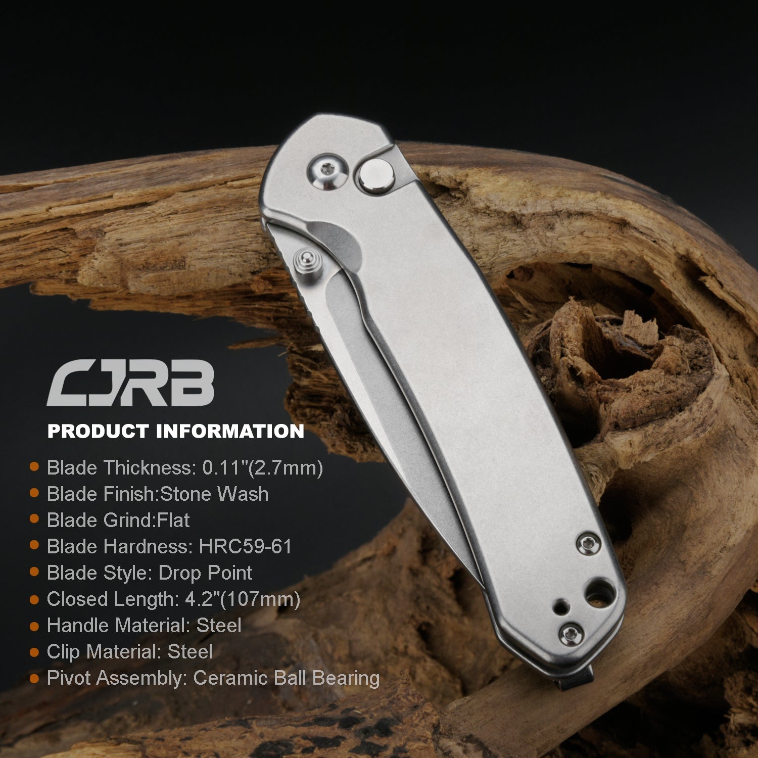 CJRB Pyrite J1925 steel handle folding knife