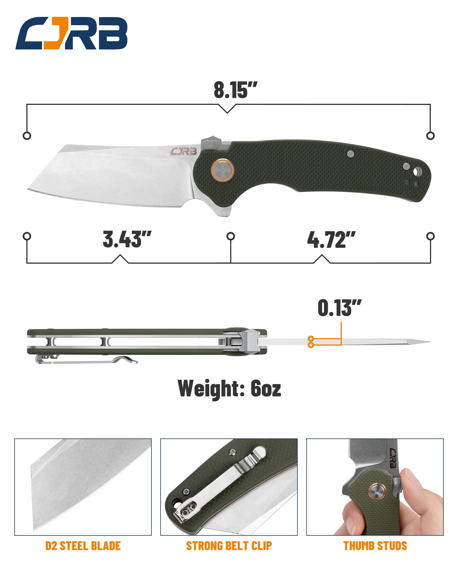 CJRB Crag J1904-GNF folding knife with green G10 handle