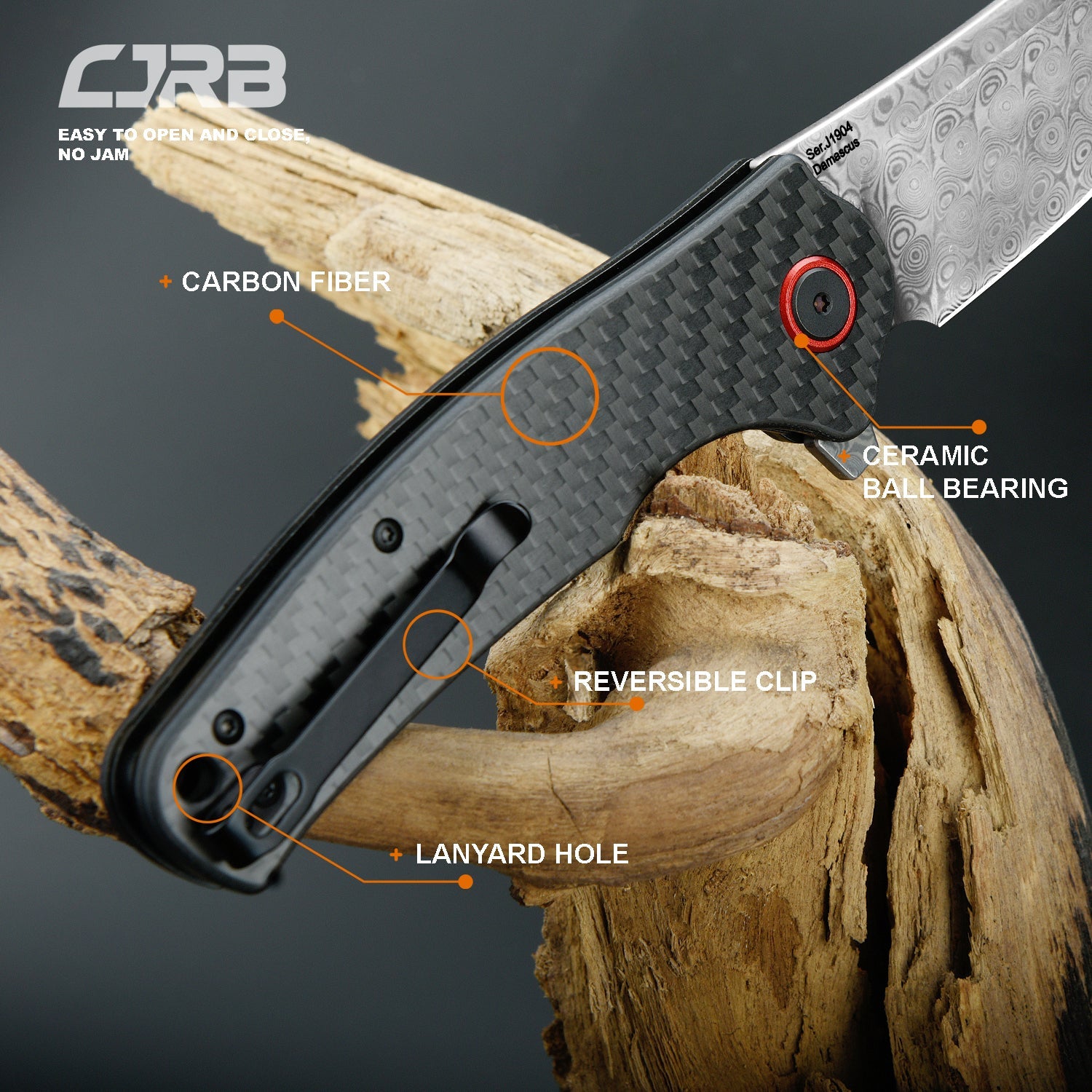 CJRB Crag J1904 carbon fiber handle detail