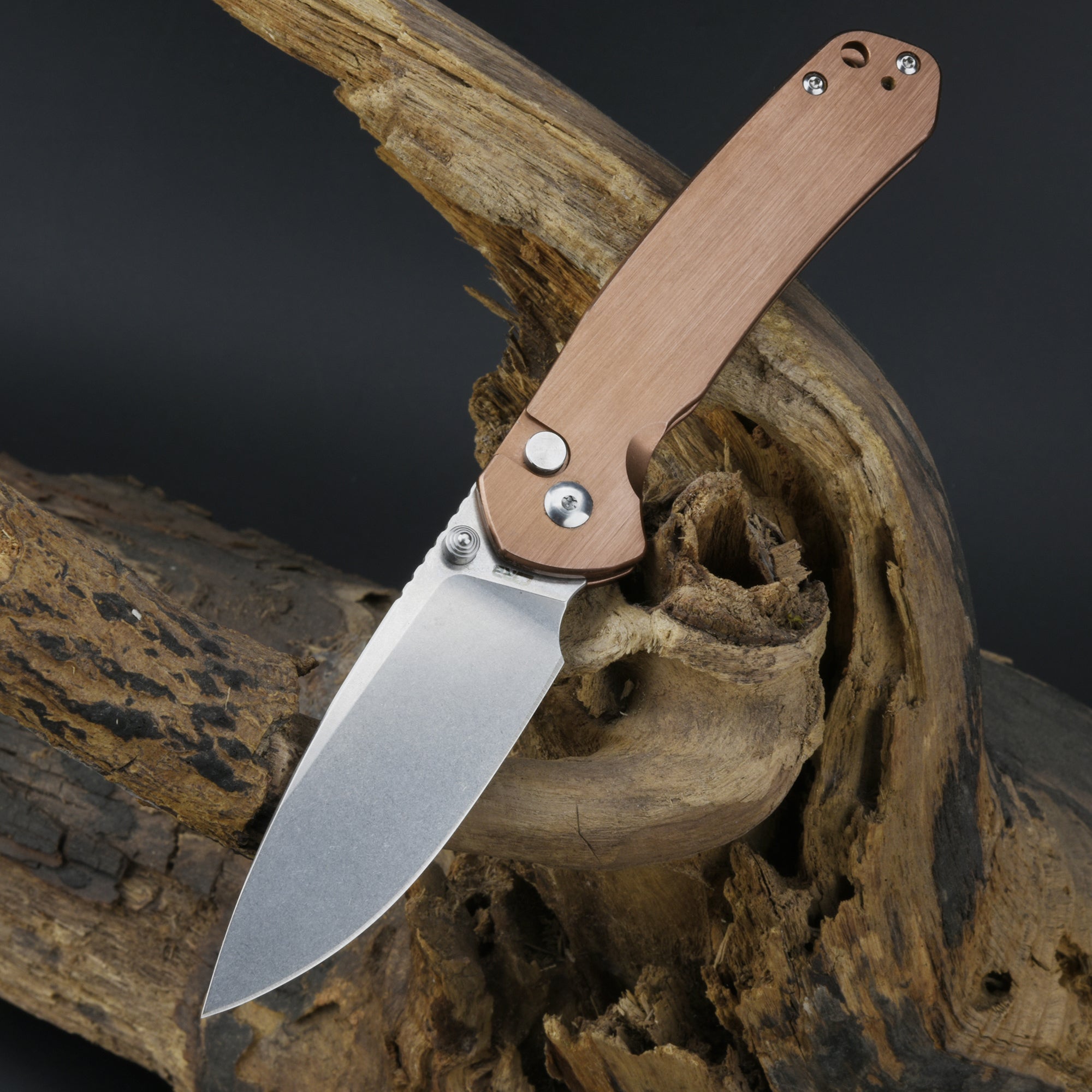 CJRB Pyrite J1925 Copper folding knife detail view