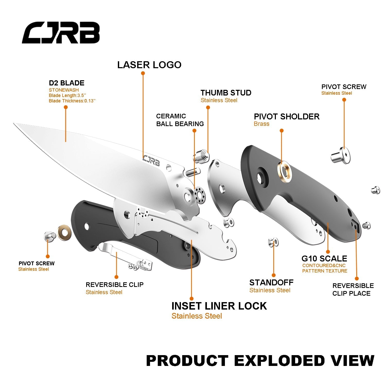 CJRB Feldspar J1912-BKC folding knife side view