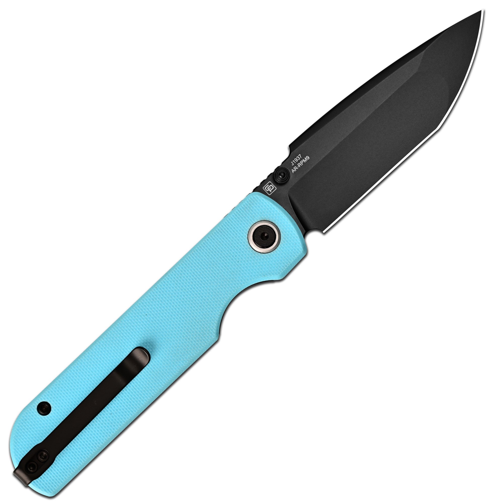 CJRB Nova Thumb Stud & Liner Lock Folding Knife Blue G10 Handle (3.45'' AR-RPM9 Steel Black PVD Coating Blade) J1937-BBU (Exclusive)