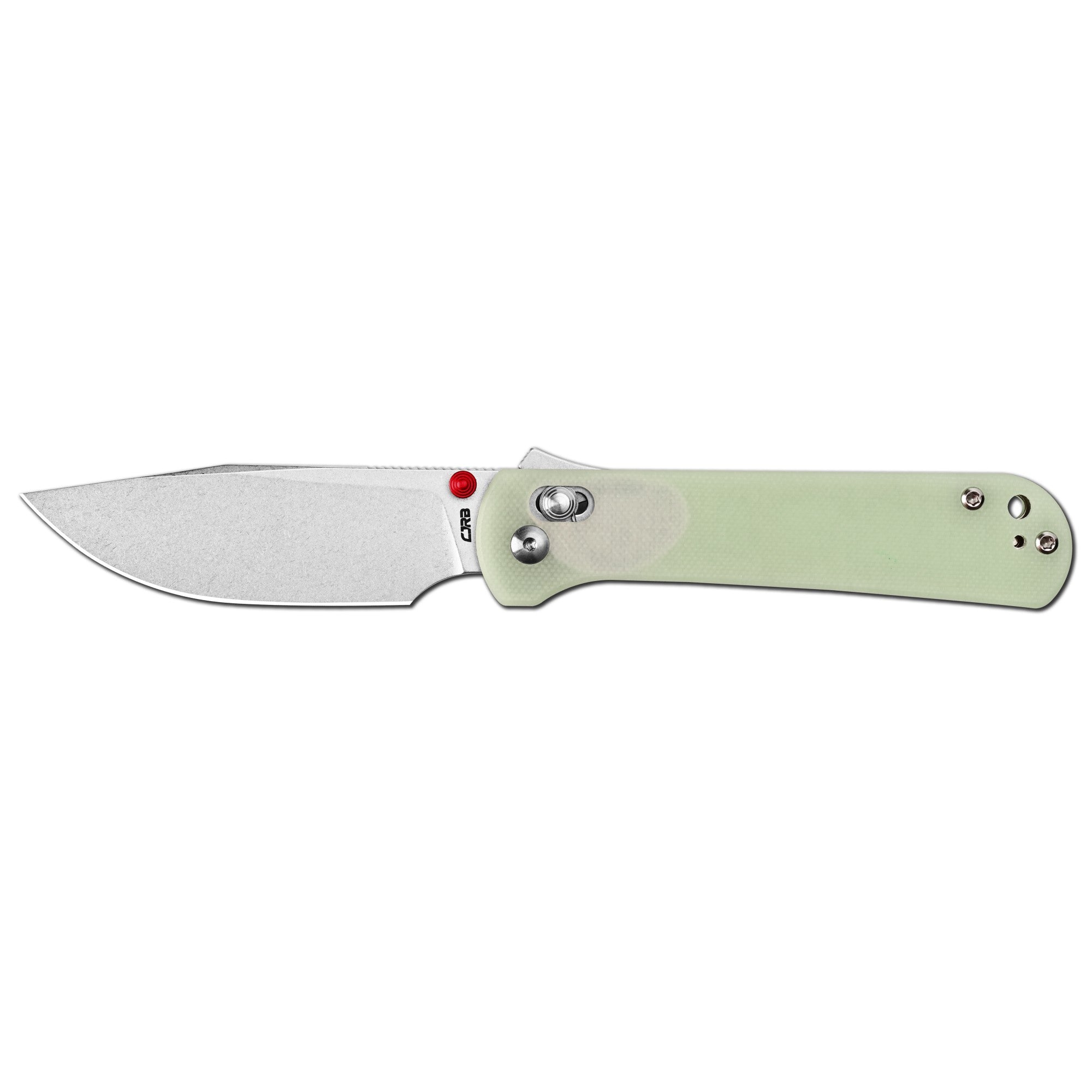 CJRB Bolt Thumb Stud & Recoil Lock V2 Folding Knife Glow in the Dark G10 Handle (3.25'' Stone Wash AR-RPM9 Steel Blade) J1960-GD