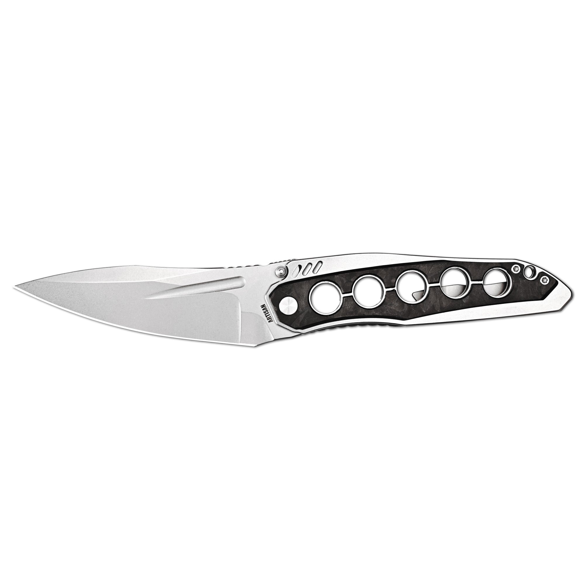 ArtisanCutlery Sudden Thumb Stud & Liner Lock Folding Knife Black Carbon Fiber Inlay & Steel Handle (4.17'' Stone Wash CPM S35VN Blade) 1890G-CF