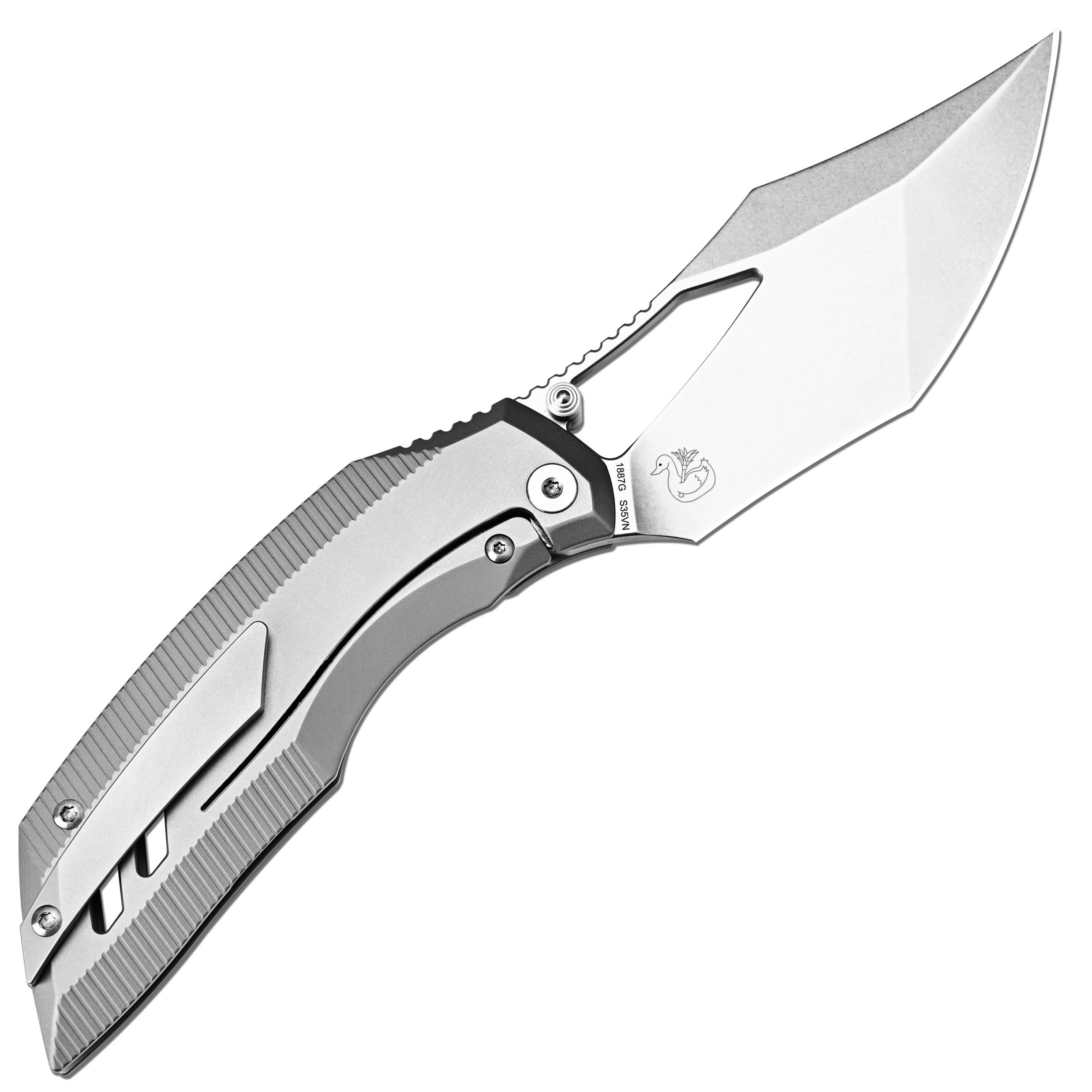 Artisan Cutlery Dark Wing Thumb Hole & Front Flipper Frame Lock EDC Knife Titanium Handle(3.63'' S35VN Stone Wash Blade ) 1887G-GY