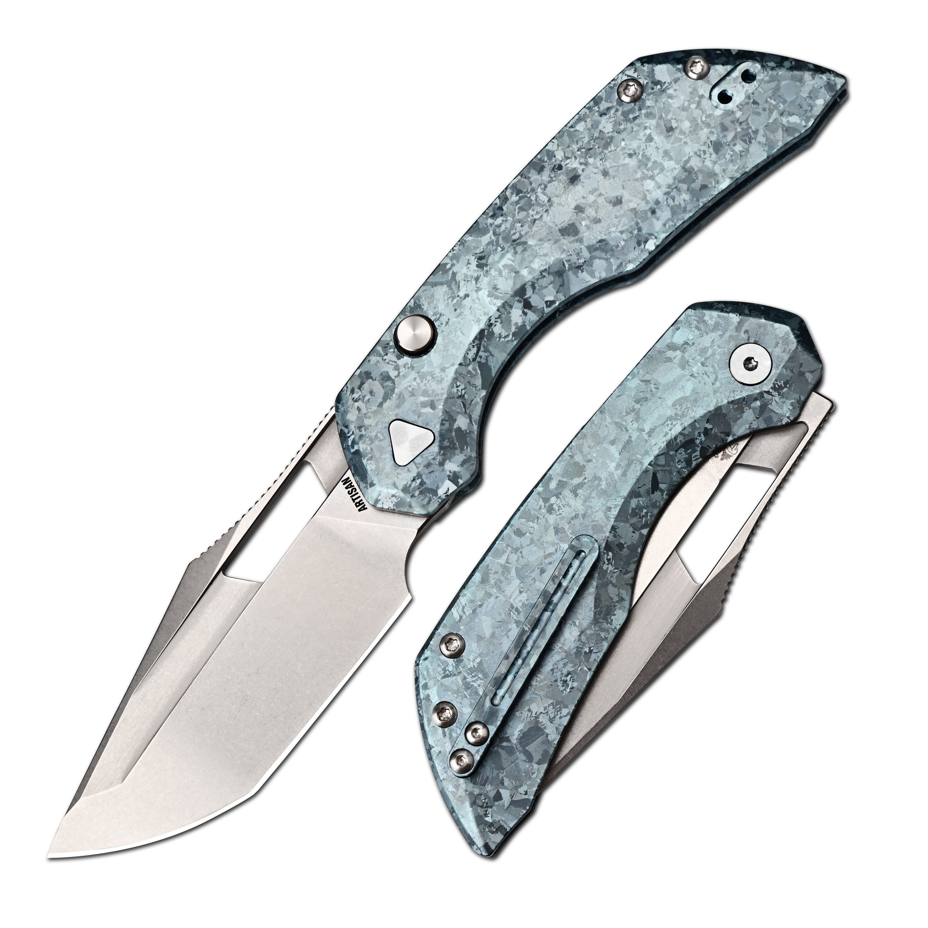 Artisan Cutlery Mousebird Thumb Hole Top Liner Lock EDC Knife Crystal Titanium Handle Crystal Titanium Clip(3'' CPM S35VN Stone Wash Blade ) 1889G-CBU