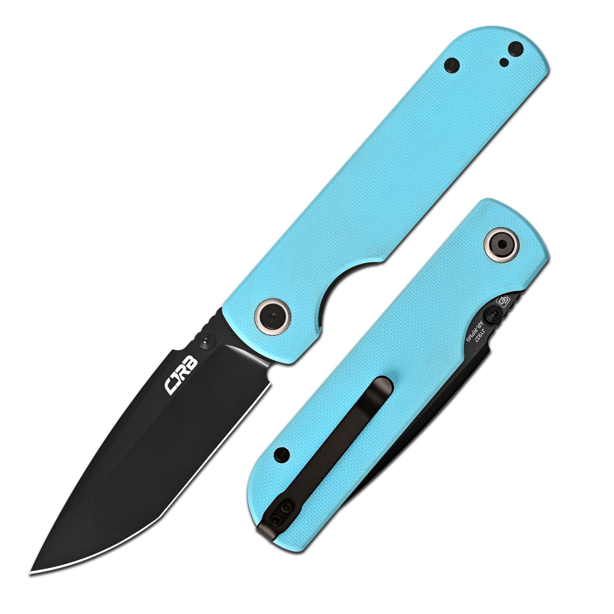 CJRB Nova Thumb Stud & Liner Lock Folding Knife Blue G10 Handle (3.45'' AR-RPM9 Steel Black PVD Coating Blade) J1937-BBU (Exclusive)