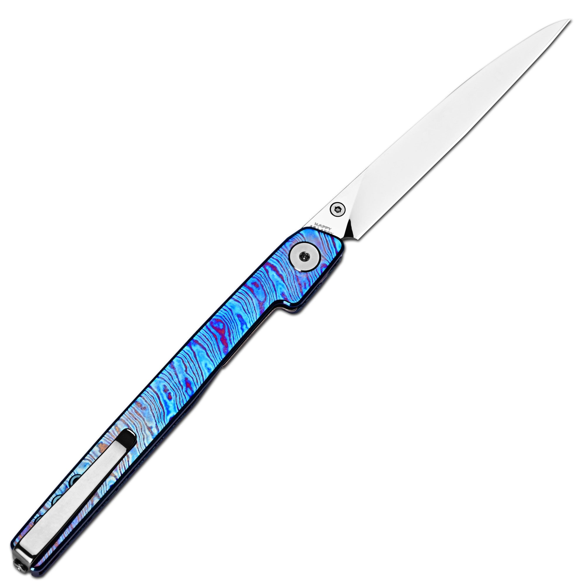 CJRB Lanky Thumb Stud & Front Flipper Liner Lock EDC Knife Titanium Damascus Handle Steel Clip(3.58'' CPM S90V Mirror Polish Blade) J1965G-TDB