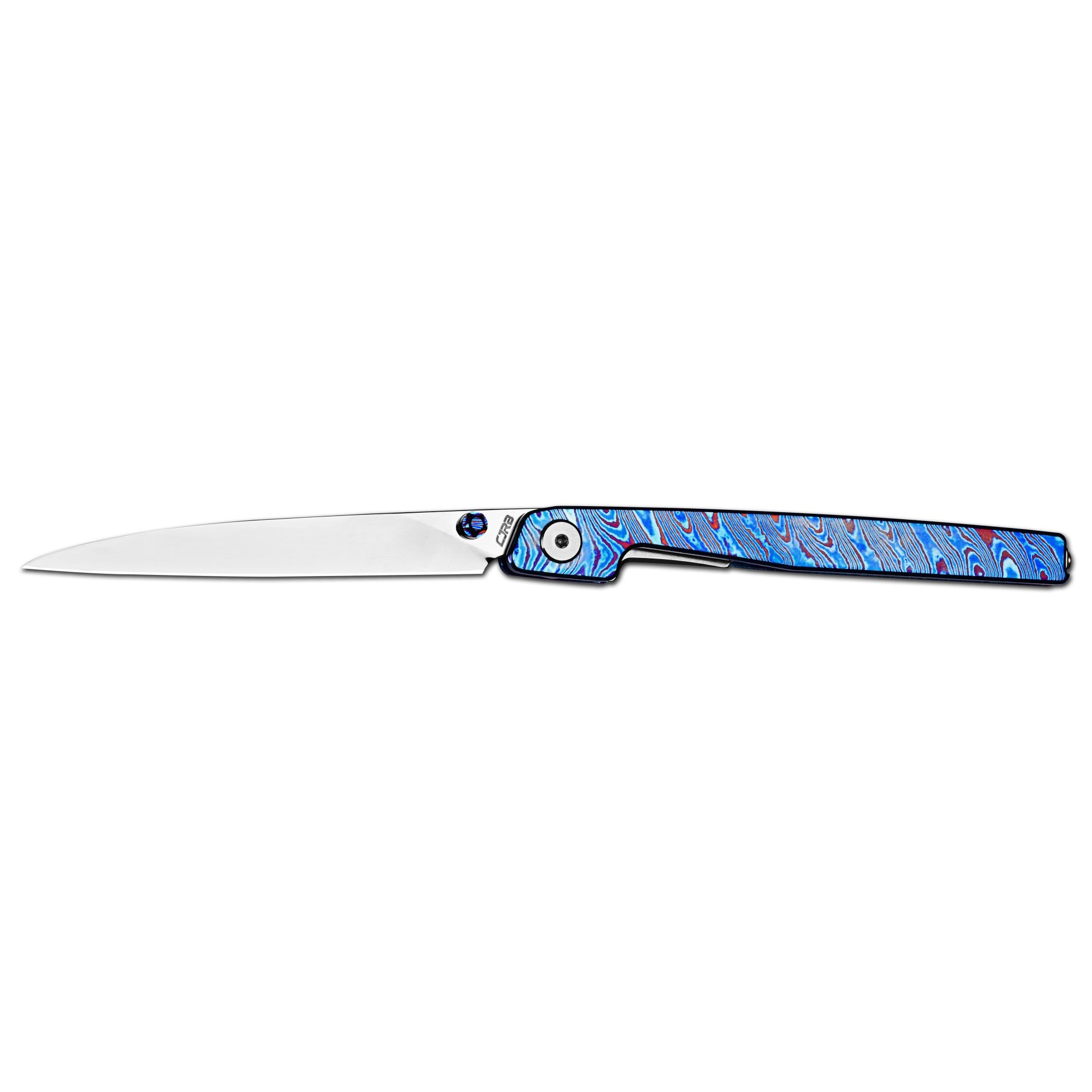 CJRB Lanky Thumb Stud & Front Flipper Liner Lock EDC Knife Titanium Damascus Handle Steel Clip(3.58'' CPM S90V Mirror Polish Blade) J1965G-TDB