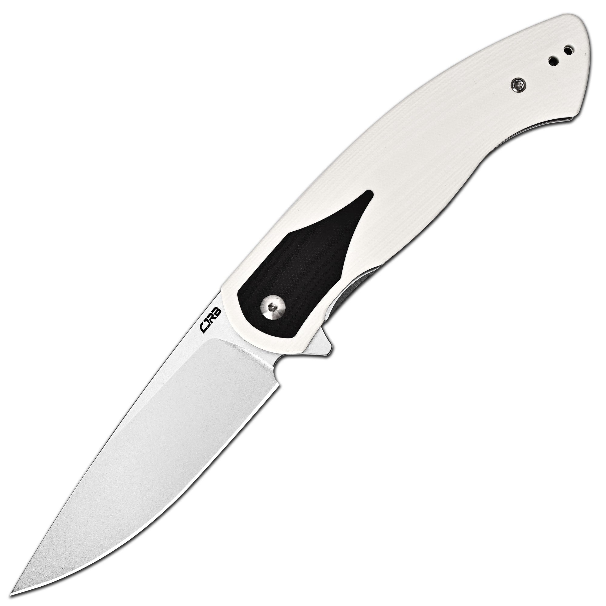 CJRB Rodayo J1972-WBK white G10 folding knife with stonewashed AR-RPM9 blade
