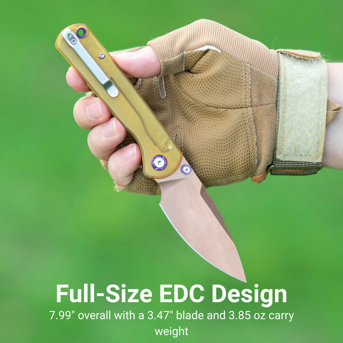 CJRB Latitude Thumb Stud & Top Liner Lock Folding Knife Ultem Handle (3.47'' Rose Gold AR-RPM9 Steel Blade) J1975-AMB (Exclusive)