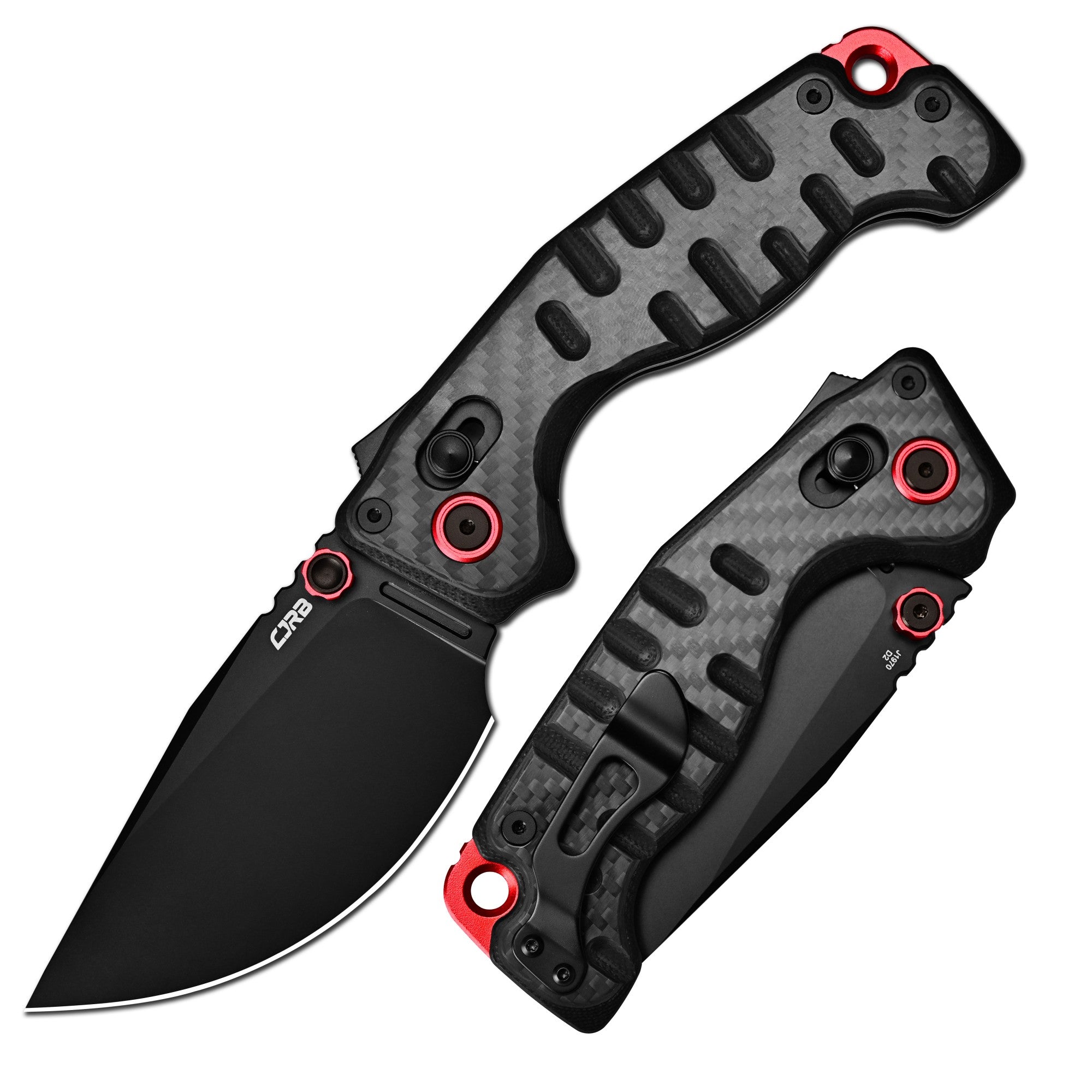 CJRB Doubletap J1970-BCF folding knife with black carbon fiber handle