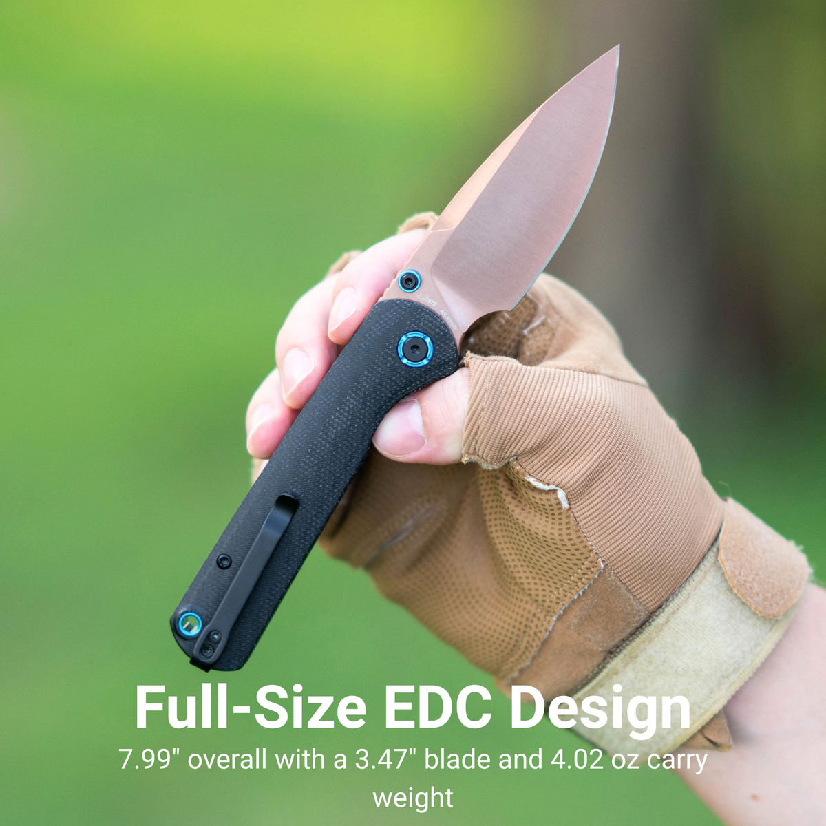 CJRB Latitude Thumb Stud & Top Liner Lock Folding Knife Black Micarta Handle (3.47'' Rose Gold AR-RPM9 Steel Blade) J1975-RBK (Exclusive)