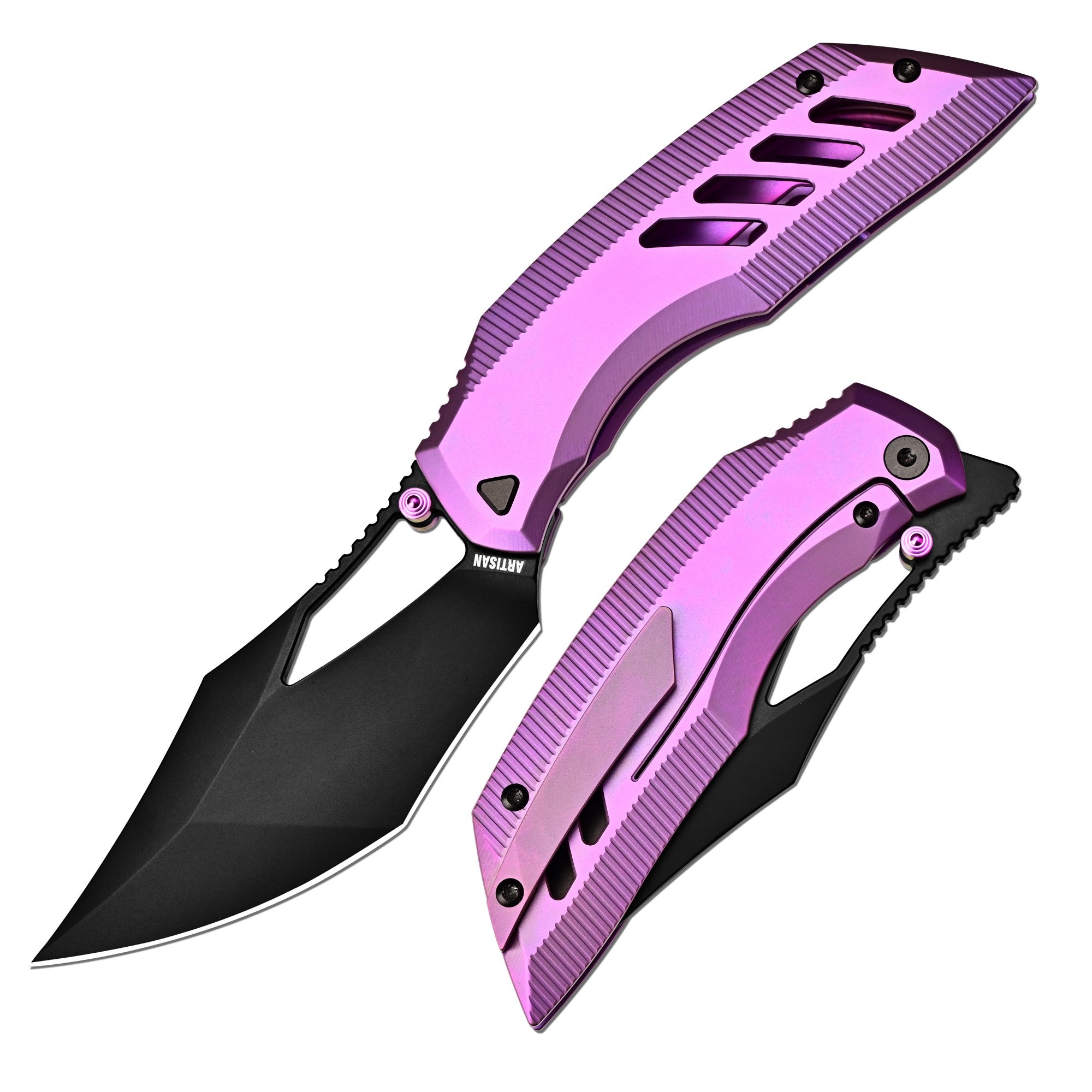 Artisan Cutlery Dark Wing 1887G-BPU folding knife detail view