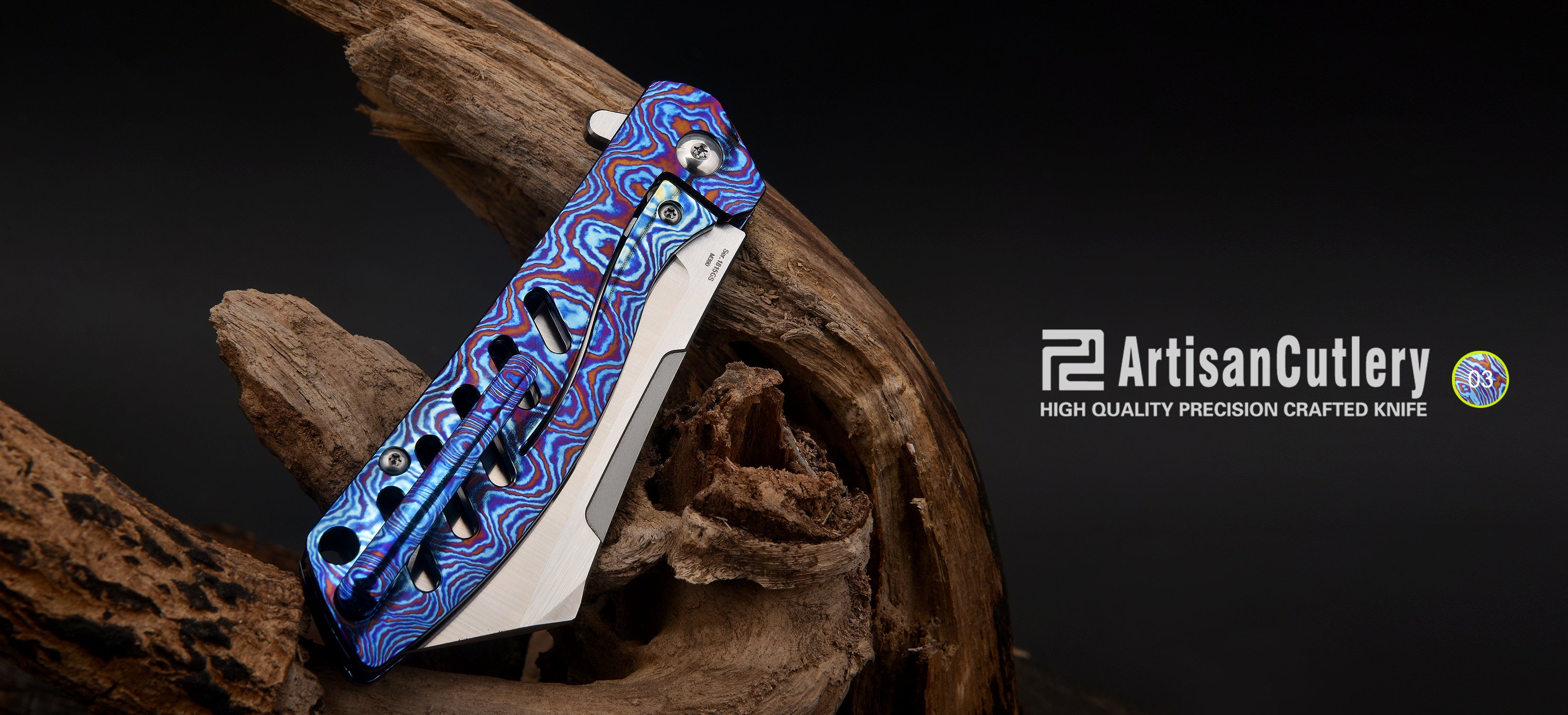 Artisan Cutlery Tomahawk 1815GS folding knife with titanium Damascus handle