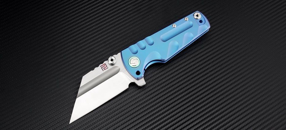 Artisan Cutlery Proponent 1820G folding knife with blue titanium handle