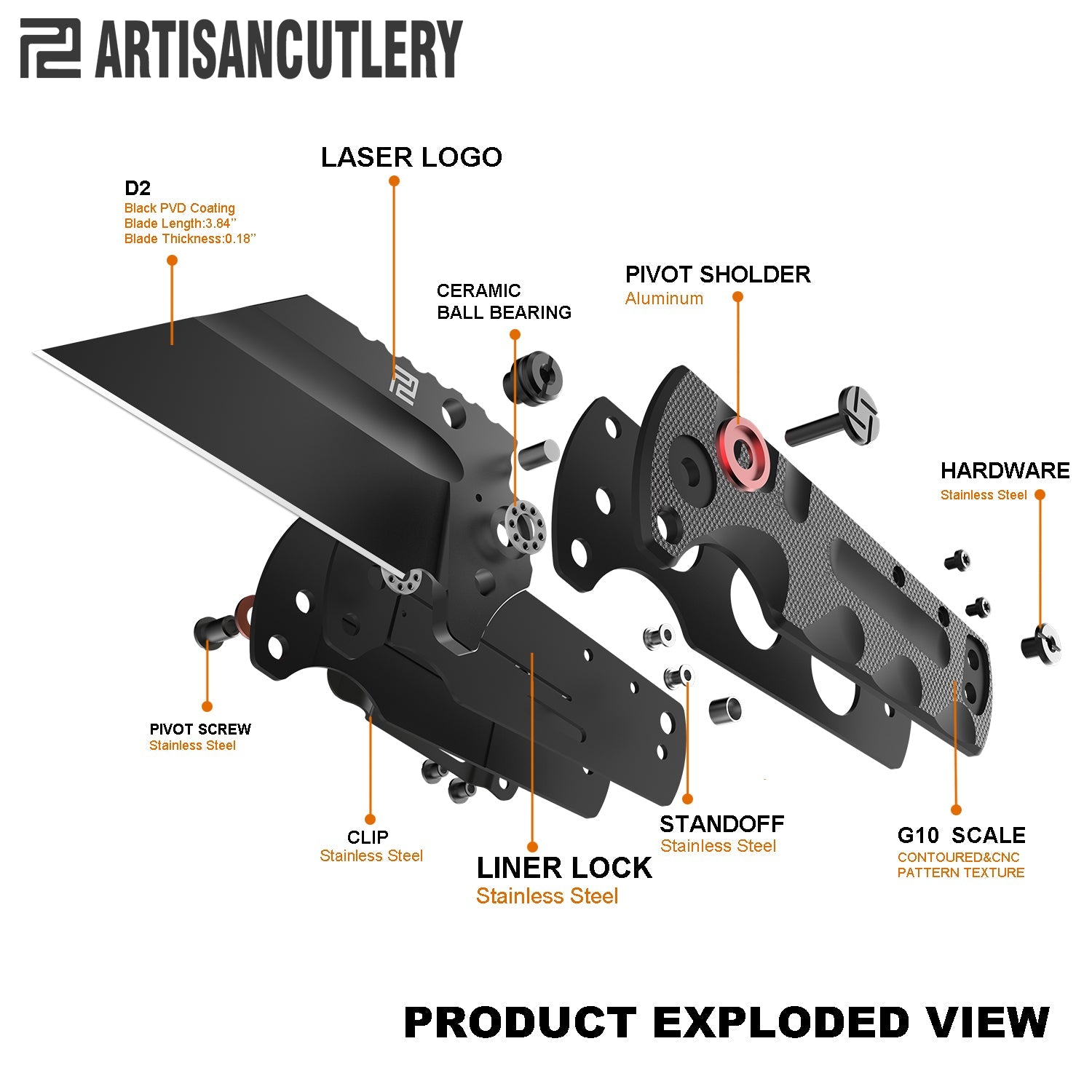 Artisan Cutlery Proponent 1820P folding knife with black G10 handle