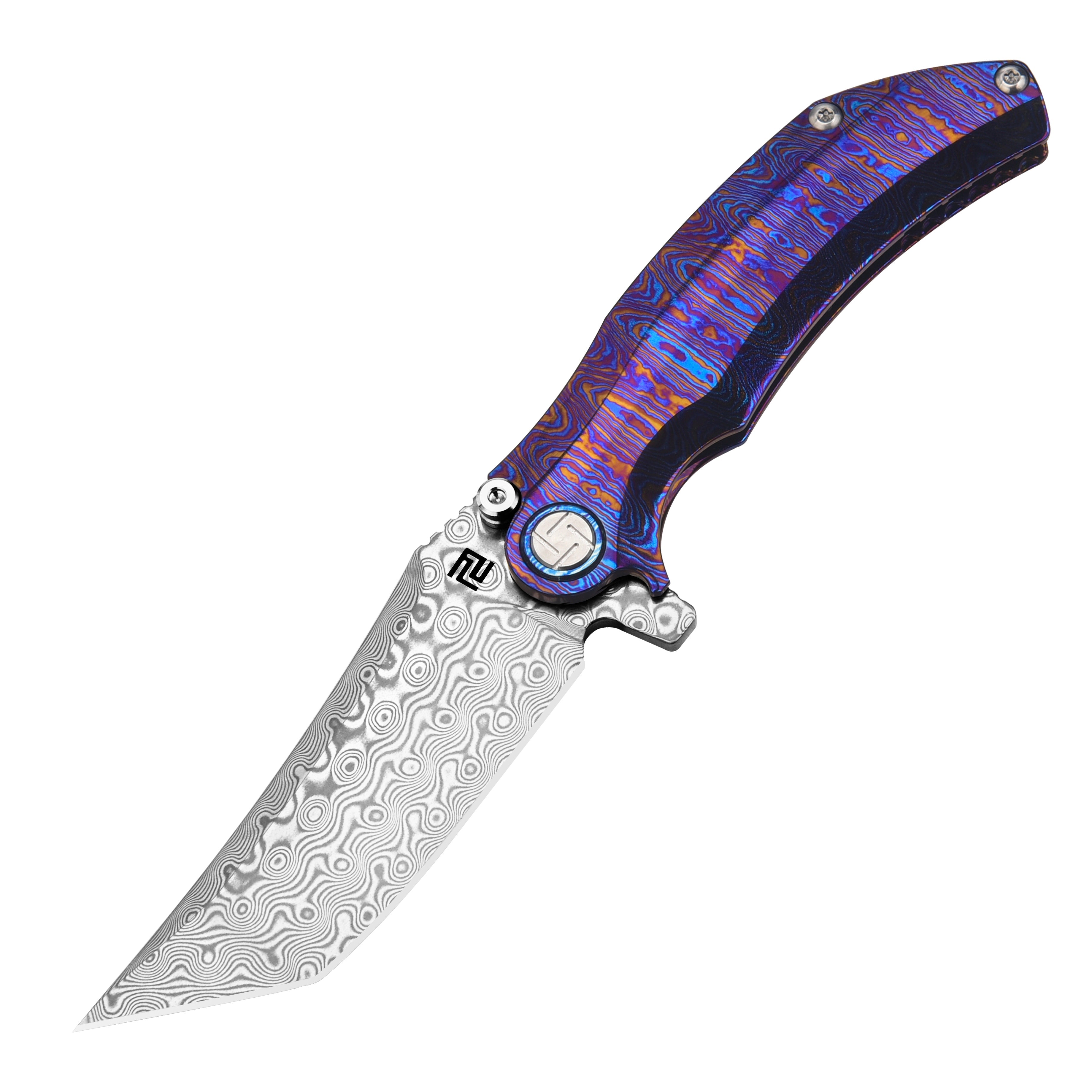 Artisan Cutlery Tacit 1838GD folding knife with titanium Damascus handle
