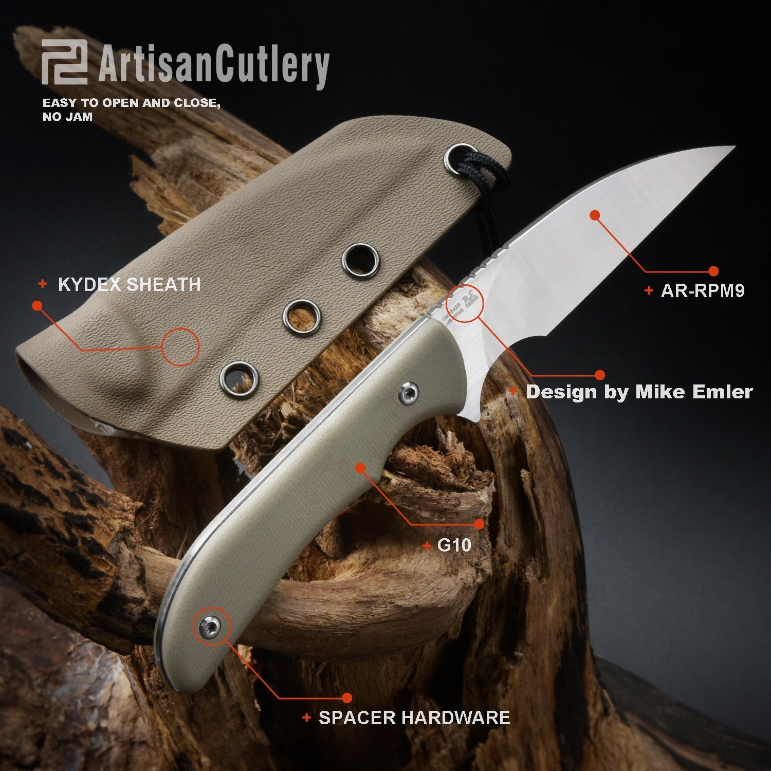 Artisan Cutlery Sea Snake 1842B fixed blade knife with G10 handle