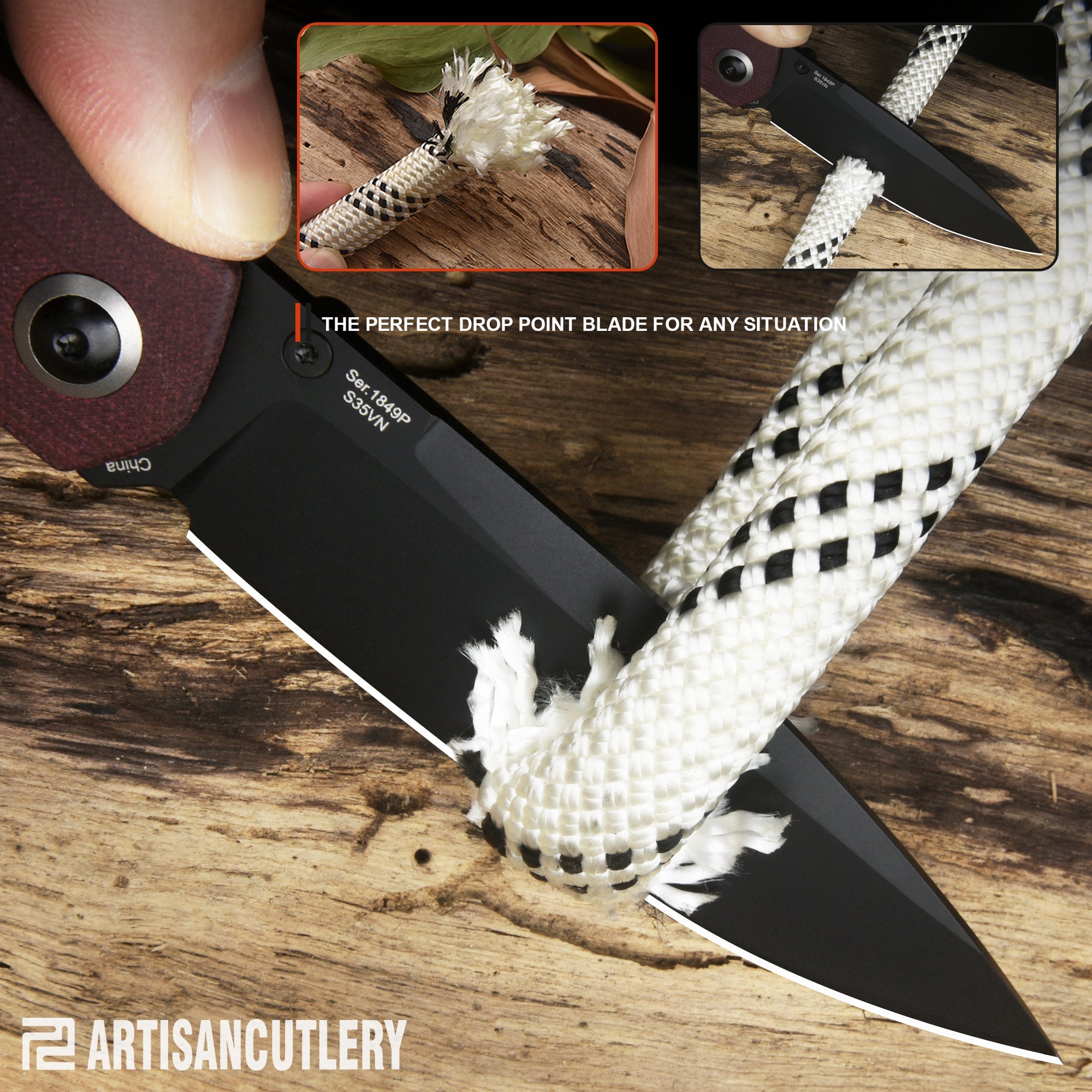 Artisan Cutlery Sirius 1849P folding knife with black Micarta handle