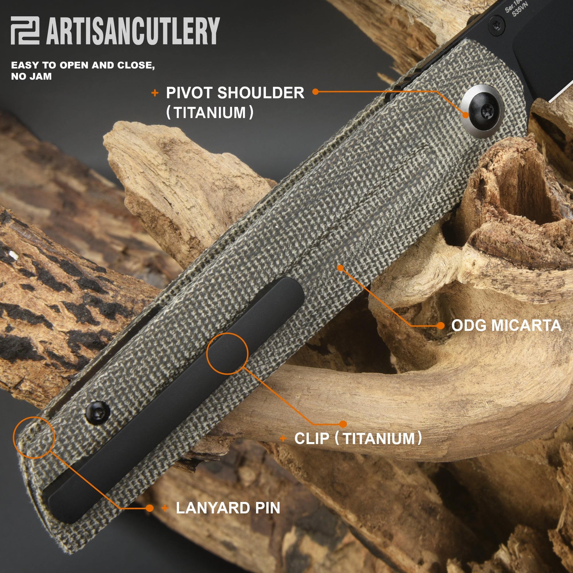 Artisan Cutlery Sirius 1849P folding knife with black Micarta handle