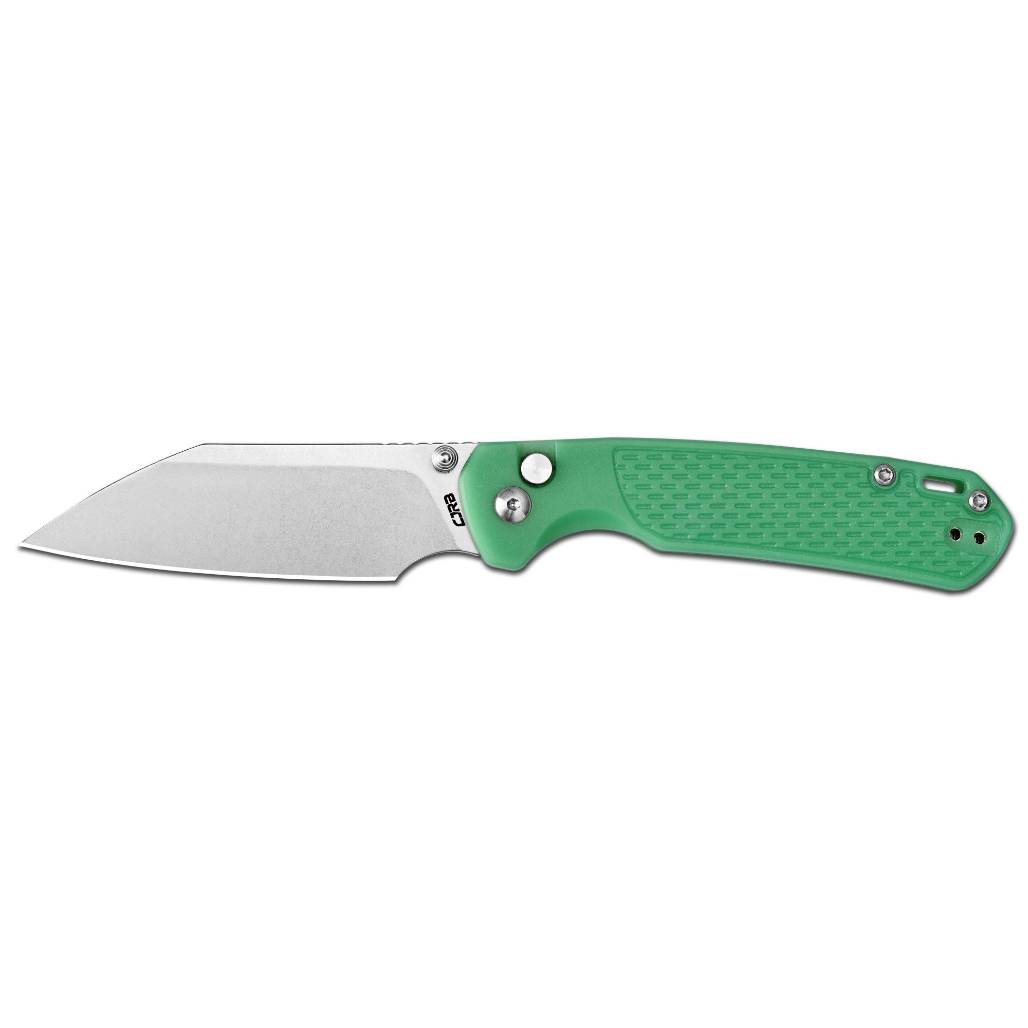 CJRB Pyrite-Light Thumb Stud & Button Lock EDC Knife, Thermochromic FRN Handle (Dark Green to Light Green), 3.34'' AR-RPM9 Stonewashed Blade, J1945-DLG