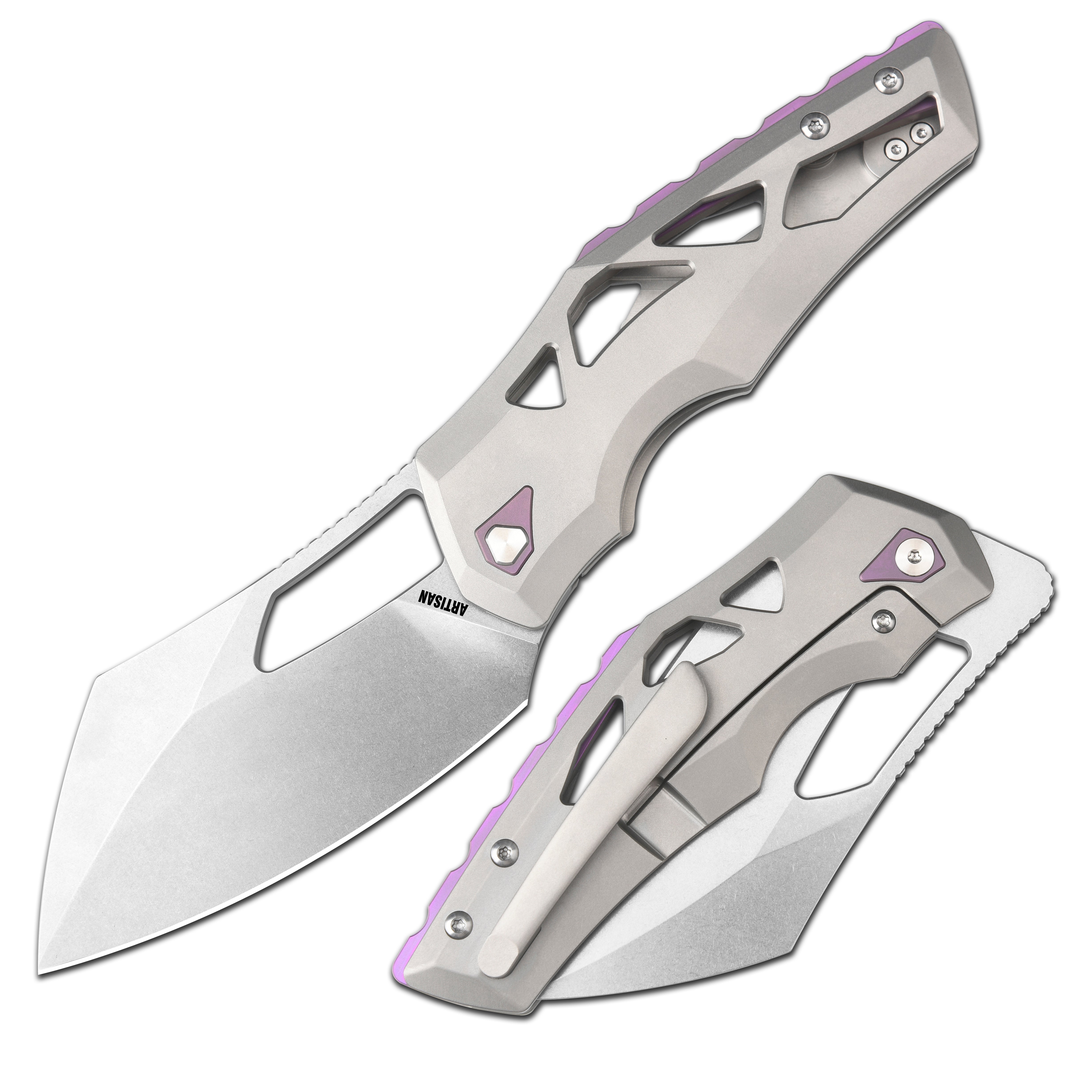 Artisan Cutlery Tortoise 1884G folding knife with purple titanium handle