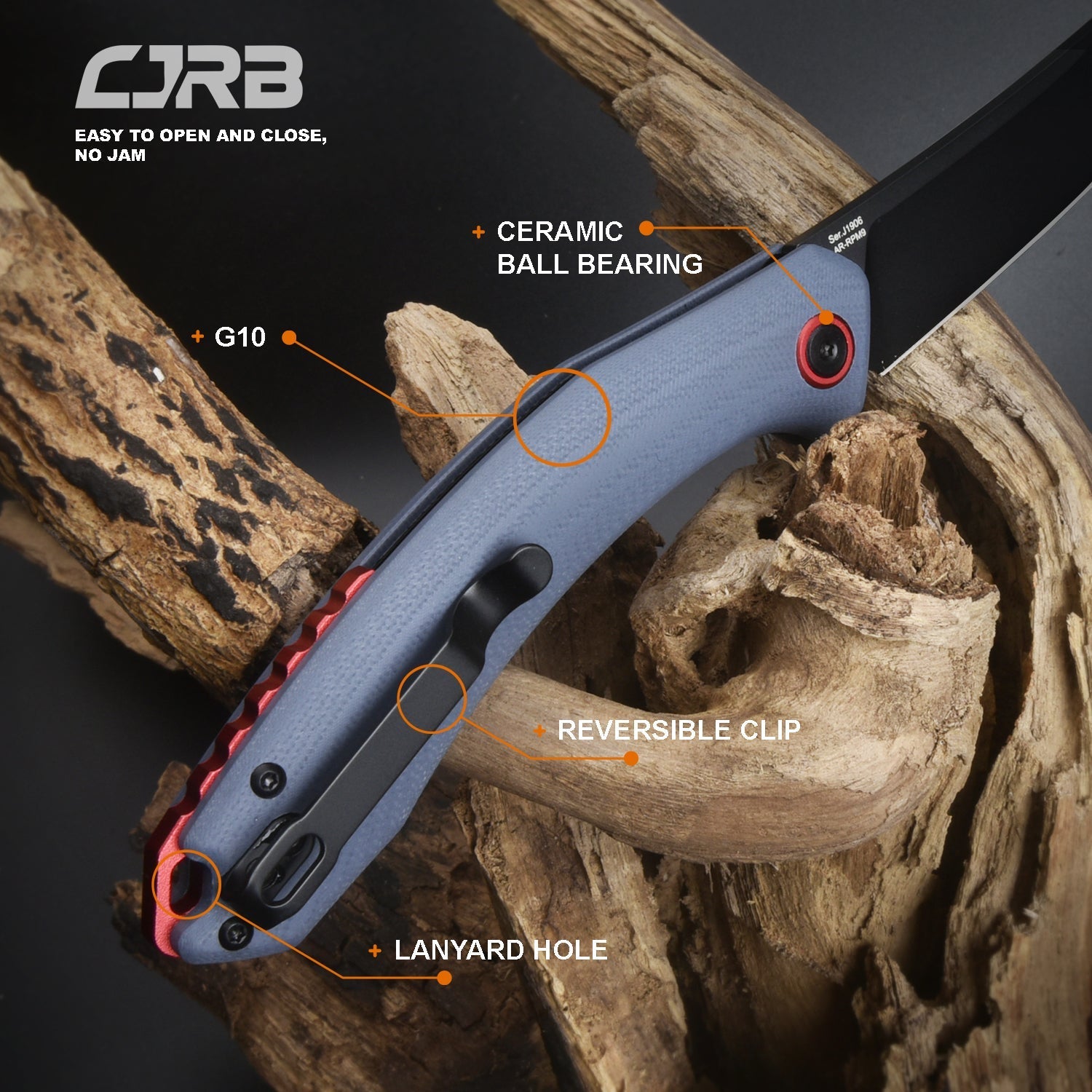 CJRB Gobi J1906-BGYC folding knife with black G10 handle