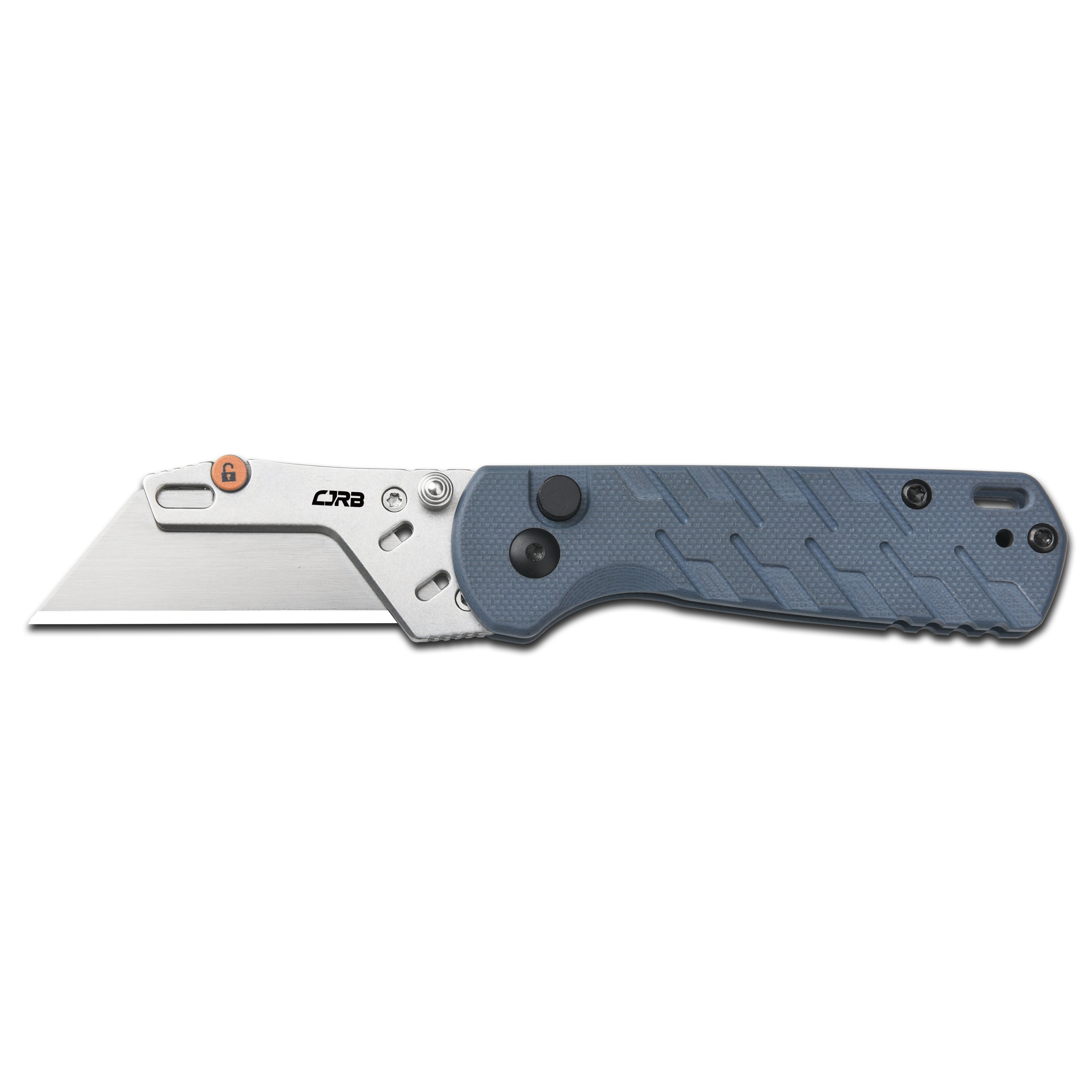 CJRB Boxer Button Lock Folding Utility Knife Blue Ripple G10 Handle (2.30'' Steel Blade, with 10 Extra Blades) J1967-BU