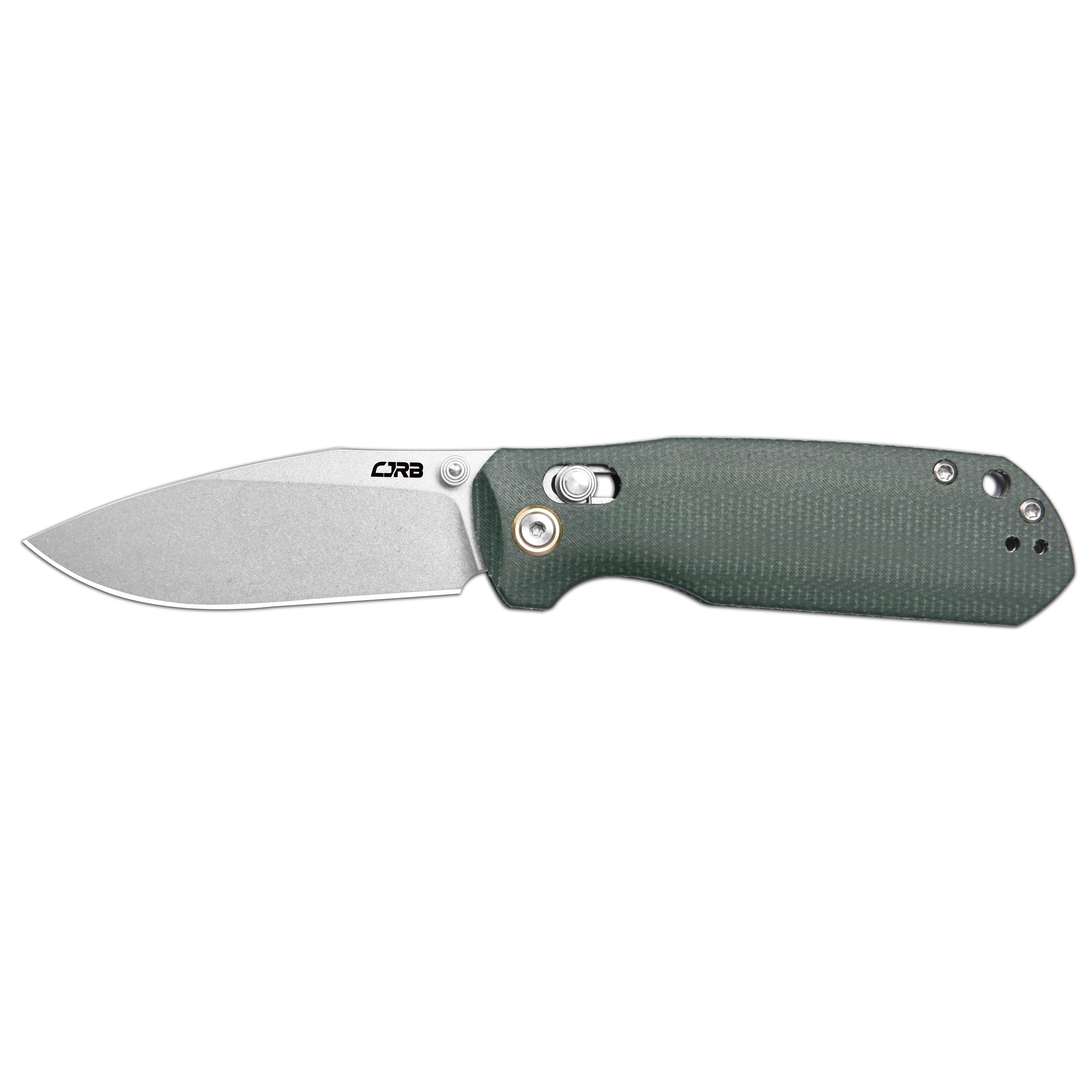 CJRB Maximal Thumb Stud & Crossbar Lock Folding Knife Green Micarta Handle (2.95'' Stone Wash AR-RPM9 Steel Blade) J1954-MGN
