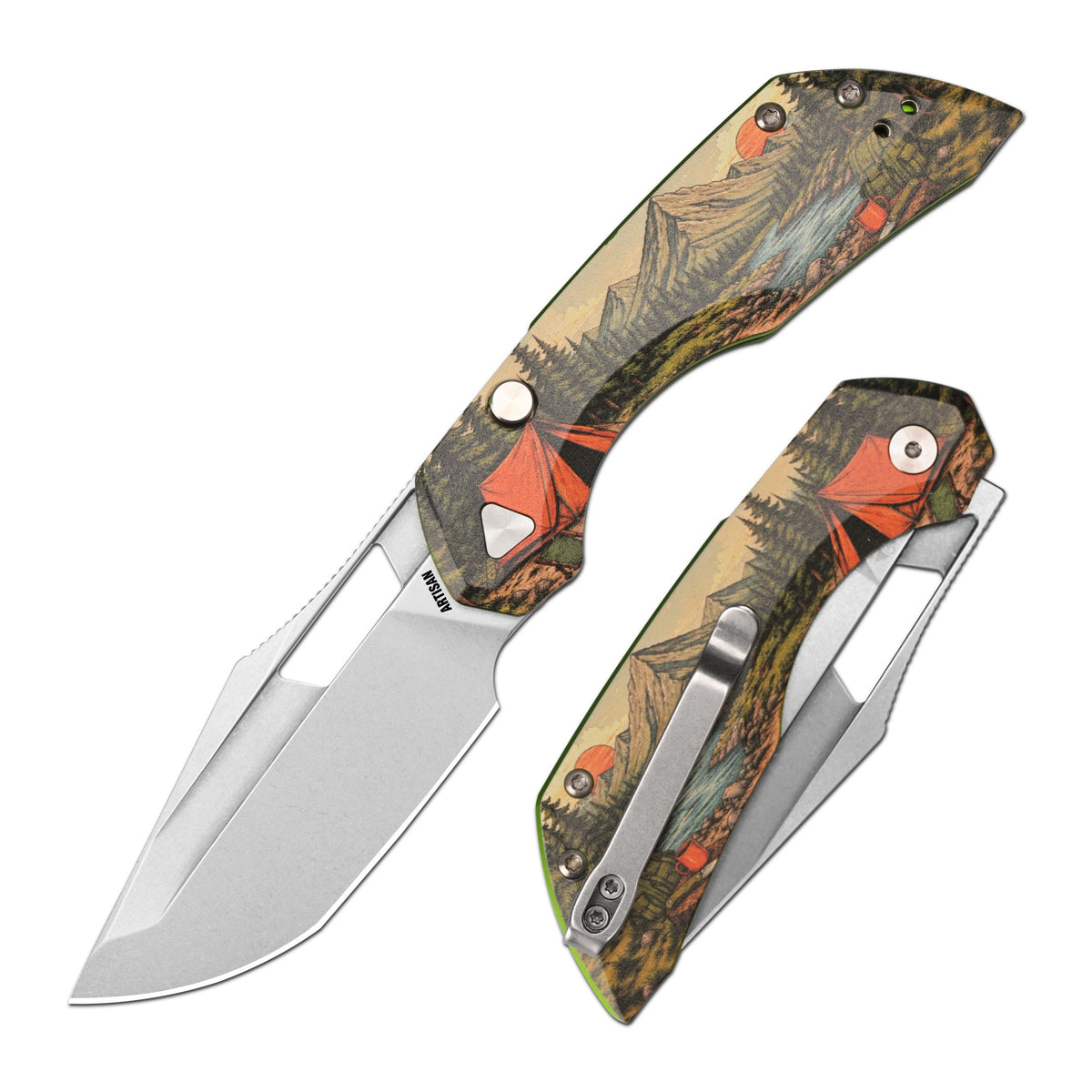 Artisan Cutlery Mousebird Thumb Hole Top Liner Lock EDC Knife 7075-T6 Aluminum Handle Titanium Clip(3'' N690 Stone Wash Blade ) 1889G-SAL (Exclusive)