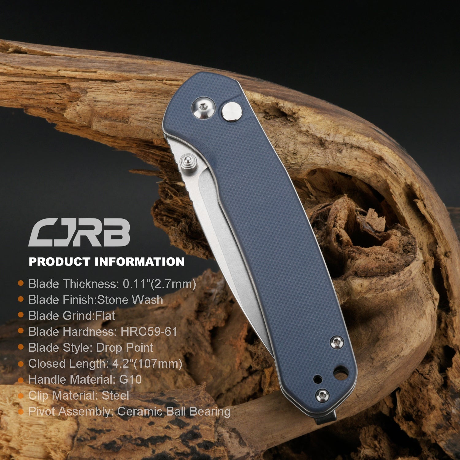 CJRB Pyrite J1925-GY folding knife with gray G10 handle