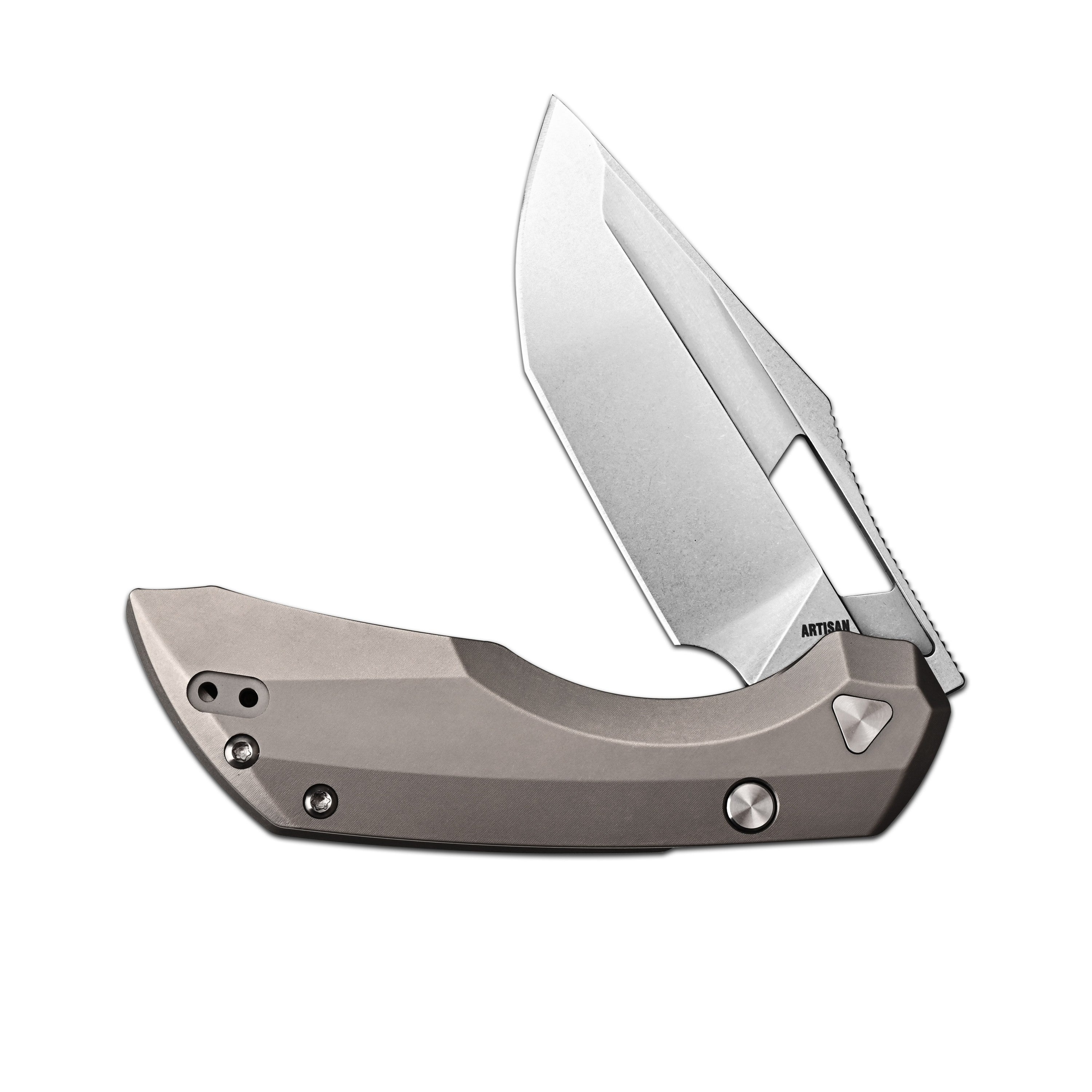 Artisan Cutlery Mousebird Thumb Hole Top Liner Lock EDC Knife Titanium Handle Titanium Clip(3'' CPM S35VN Stone Wash Blade ) 1889G-GY