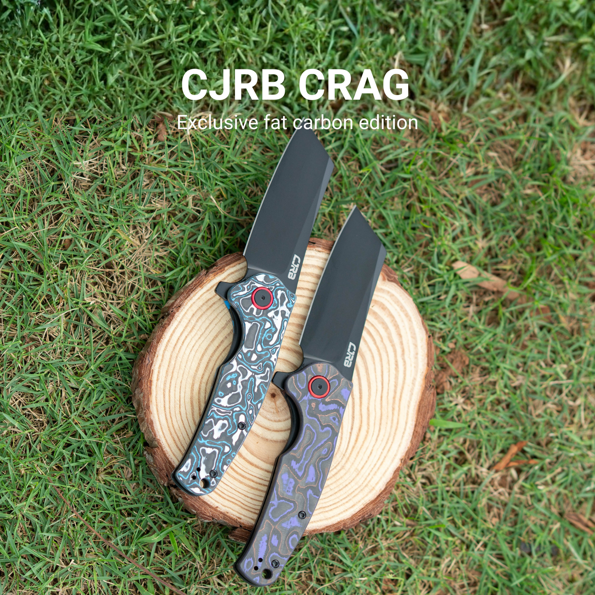 CJRB Crag Flipper & Liner Lock Folding Knife Blue & White Fat Carbon Handle (3.43'' 14C28N Steel Black PVD Coating Blade) J1904-BWCF (Exclusive)