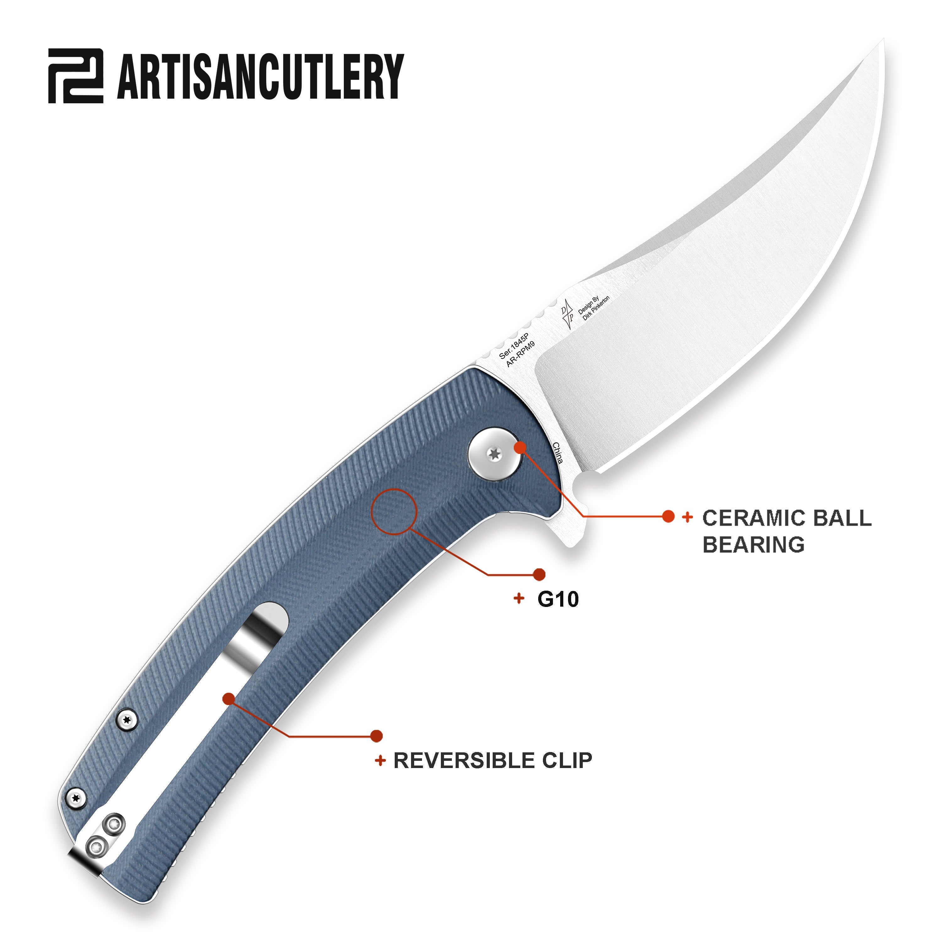 Artisan Cutlery Arroyo 1845P folding knife with gray G10 handle