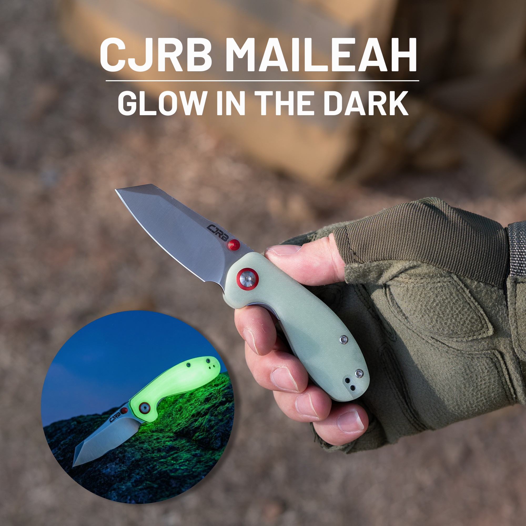 CJRB Maileah J1918-GD folding knife with glow-in-the-dark G10 handle