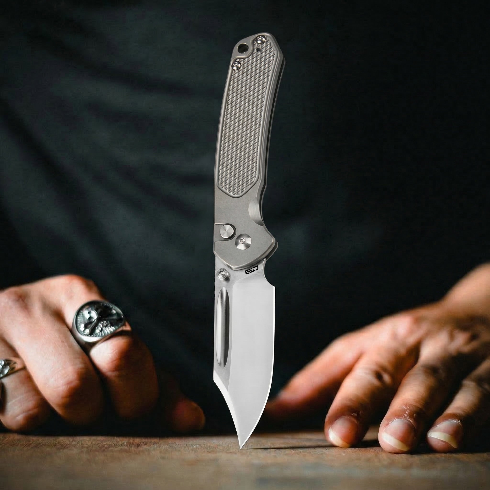 CJRB Bowie Pyrite J1942T folding knife with titanium handle