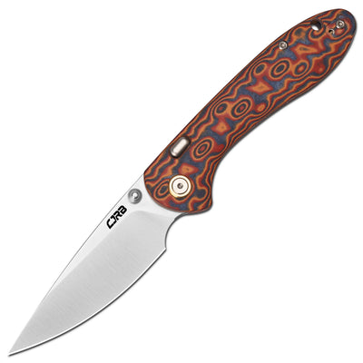 CJRB Feldspar Thumb Stud & Top Liner Lock Folding Knife Red Orange Micarta with Ripple Pattern Handle (3.53'' Sand Polish AR-RPM9 Steel Blade) J1912X-MOE (Exclusive)