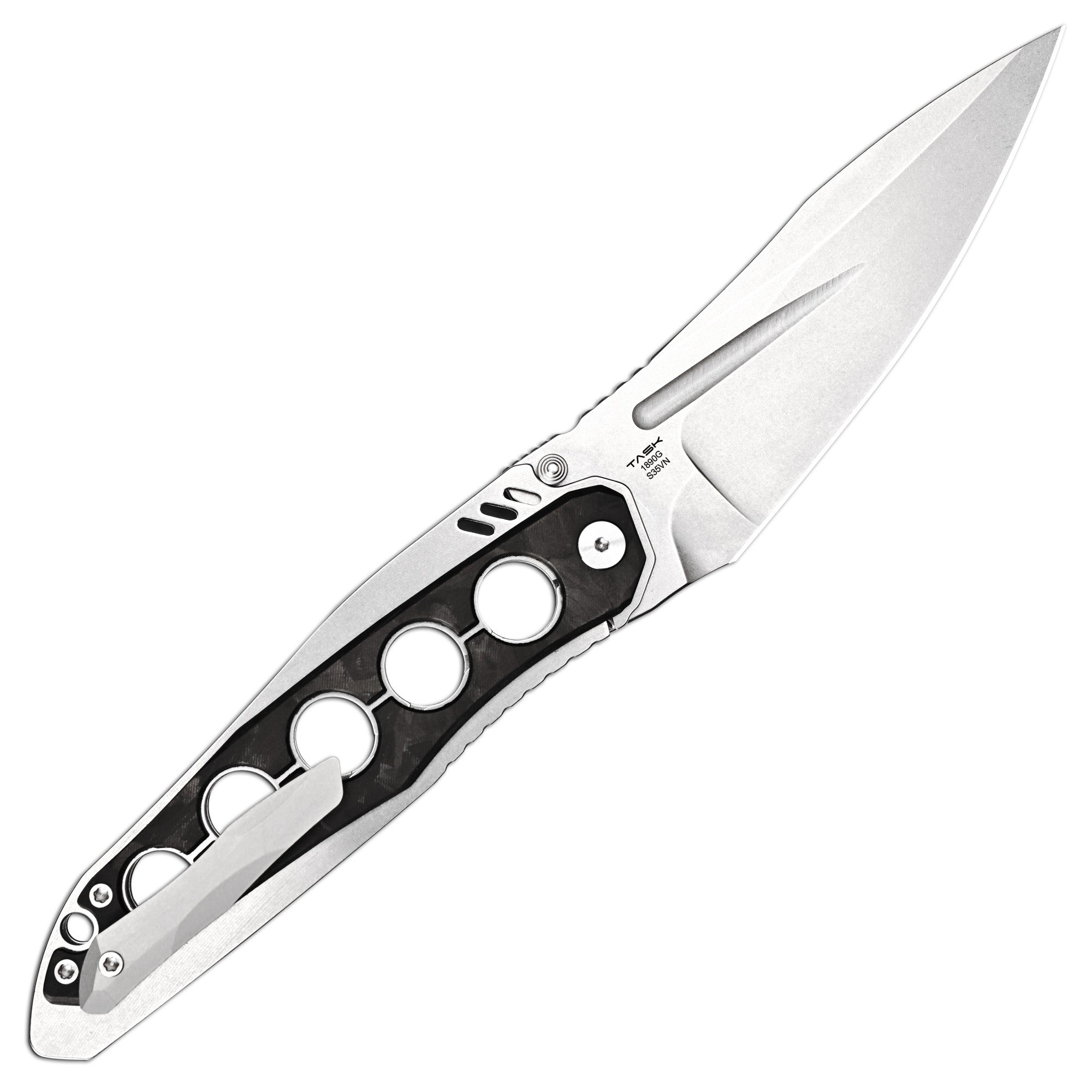 ArtisanCutlery Sudden Thumb Stud & Liner Lock Folding Knife Black Carbon Fiber Inlay & Steel Handle (4.17'' Stone Wash CPM S35VN Blade) 1890G-CF