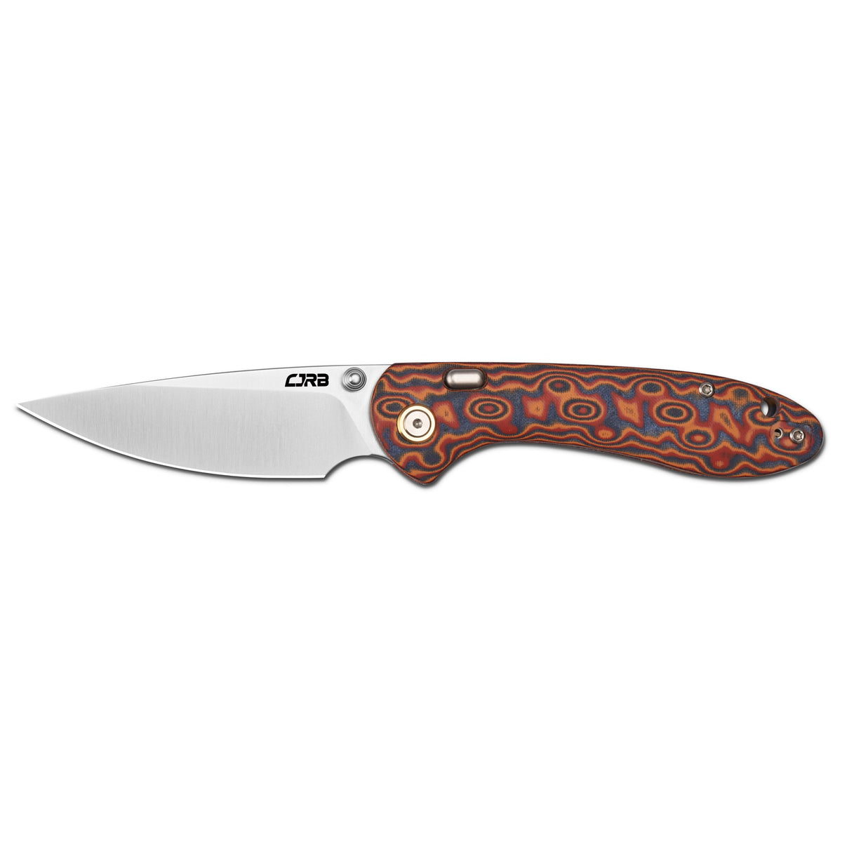 CJRB Feldspar Thumb Stud & Top Liner Lock Folding Knife Red Orange Micarta with Ripple Pattern Handle (3.53'' Sand Polish AR-RPM9 Steel Blade) J1912X-MOE (Exclusive)